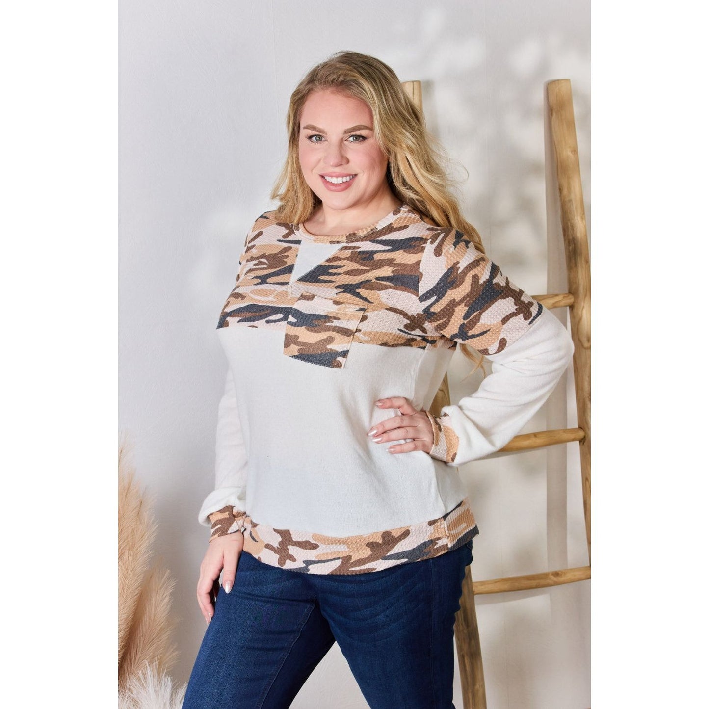 Hailey & Co Full Size Printed Round Neck Blouse