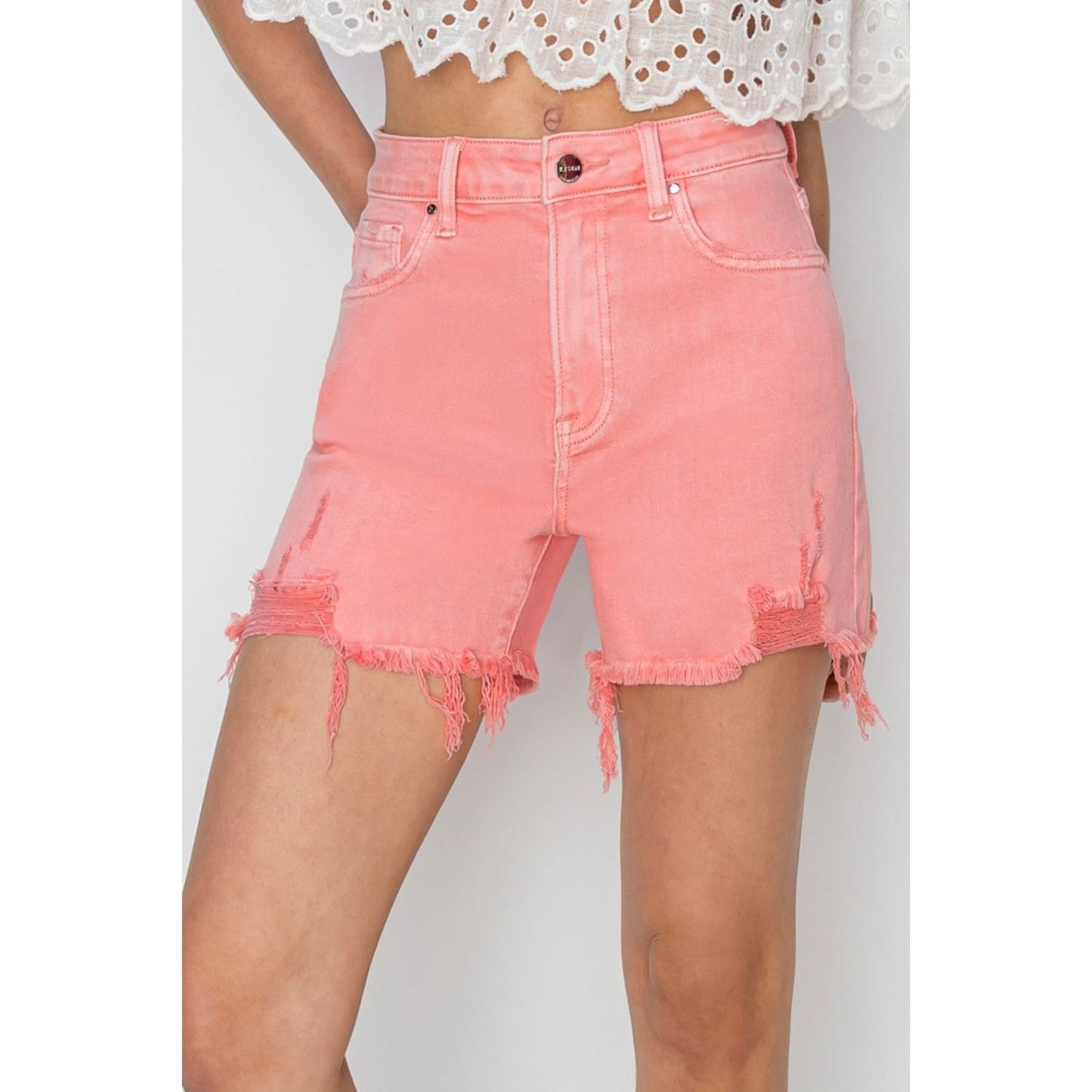 RISEN High Rise Distressed Denim Shorts