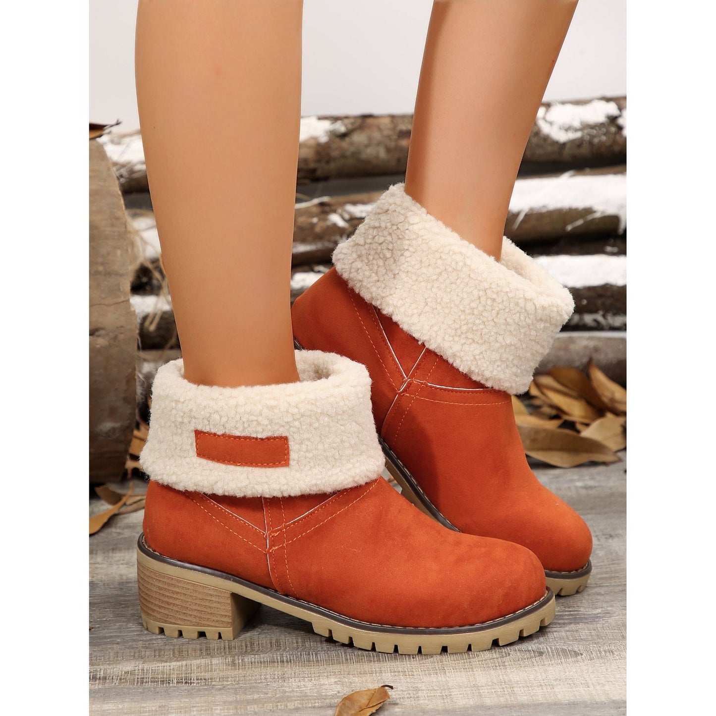 Thermal Fuzzy Block Heel Boots