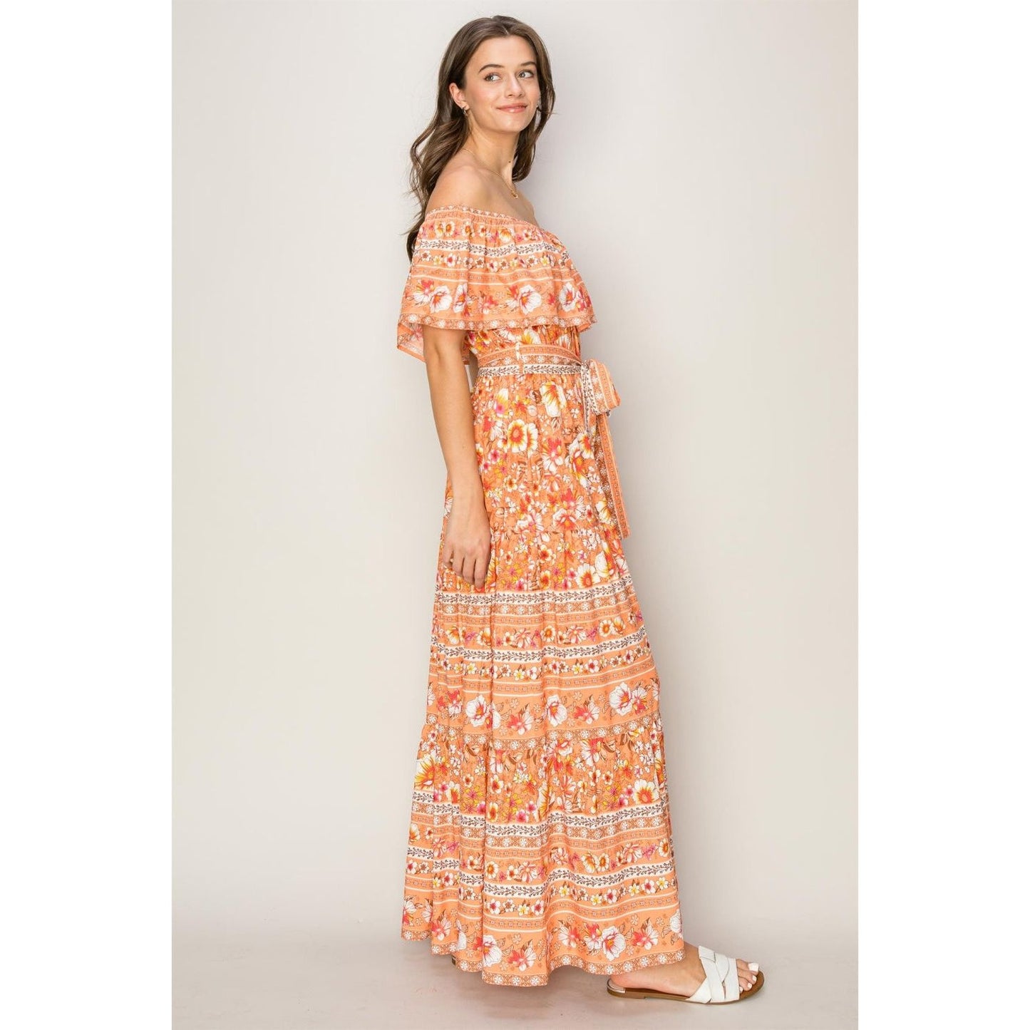 HYFVE Floral Off-Shoulder Tie Front Maxi Dress