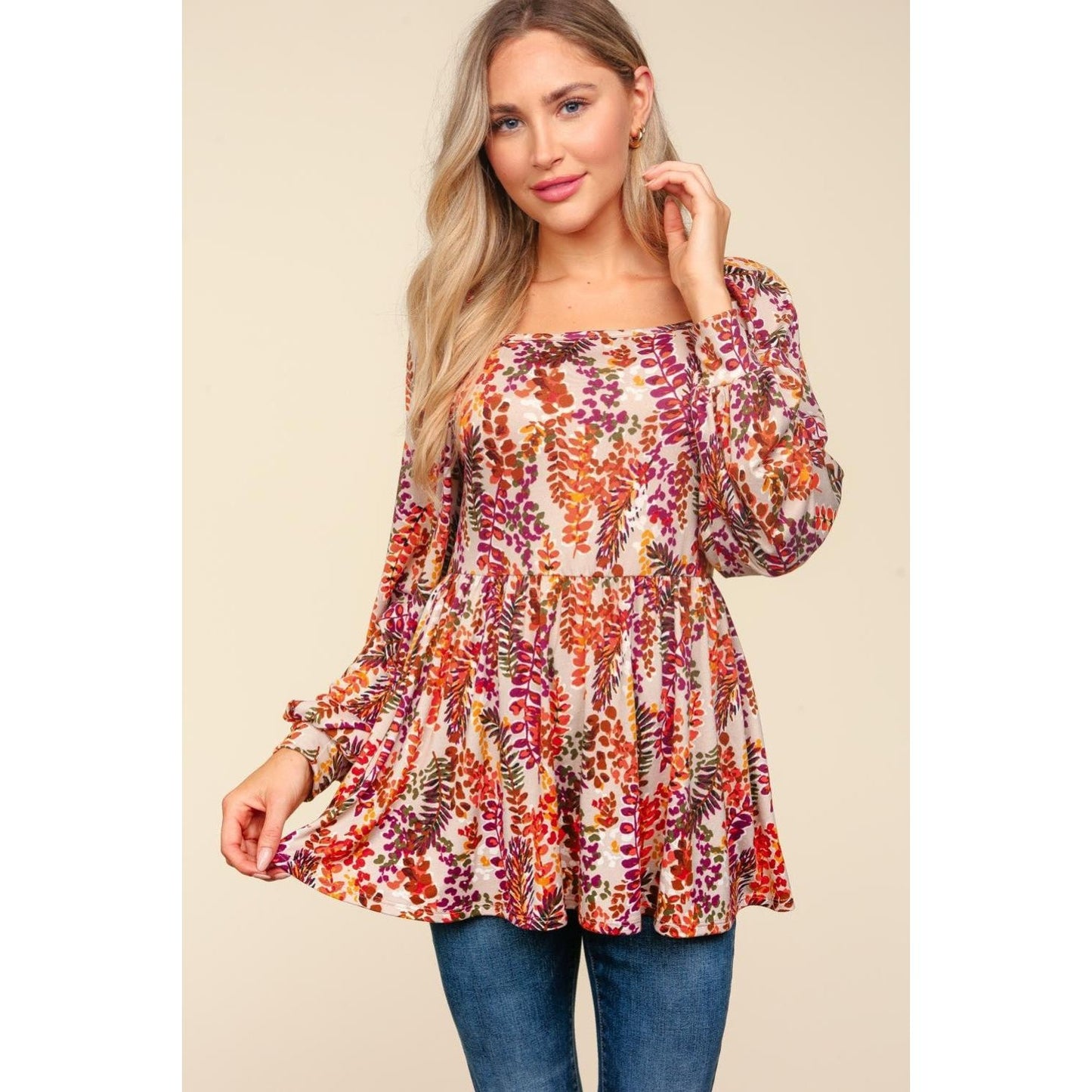 Haptics Full Size Peplum Floral Square Neck Blouse