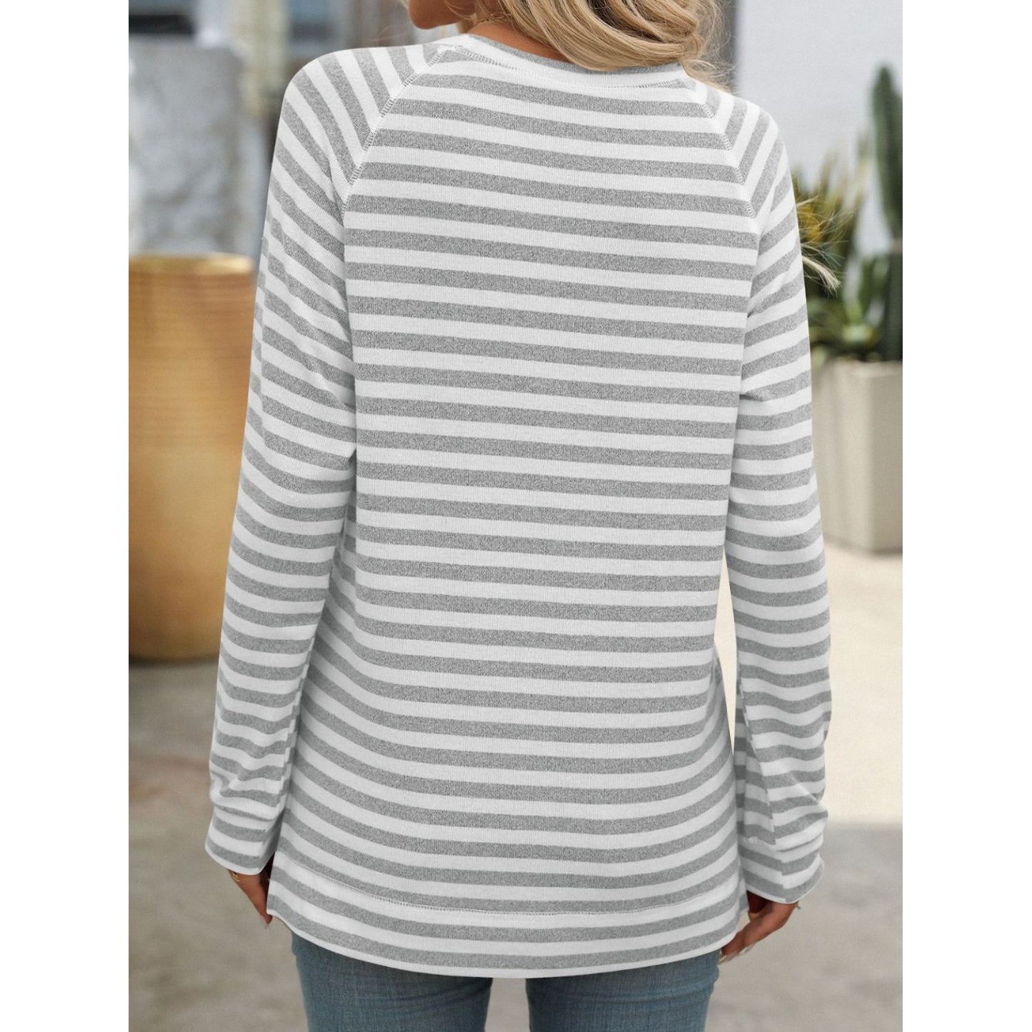 Mandy Striped Round Neck Long Sleeve T-Shirt