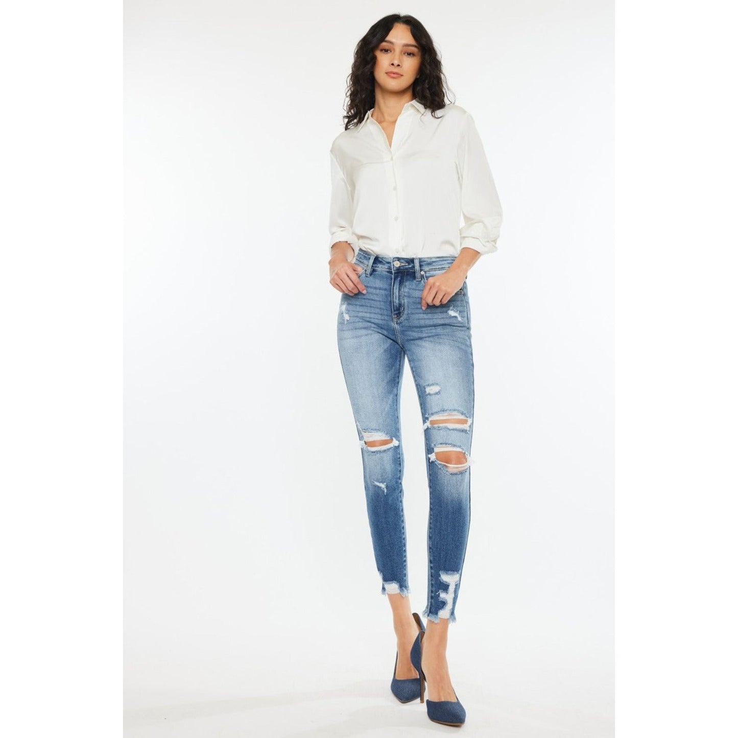 Kancan High Rise Frayed Ankle Skinny Jeans