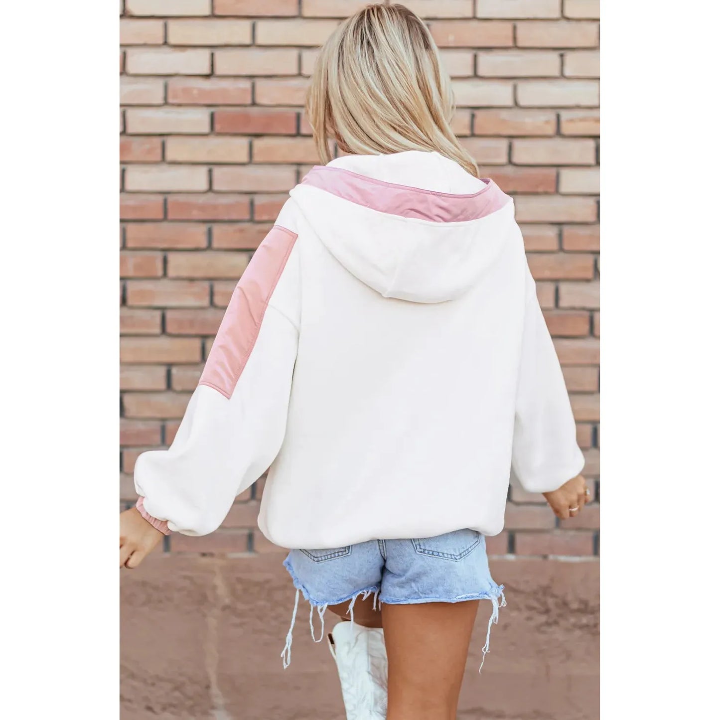 Color Block Half Zip Long Sleeve Hoodie