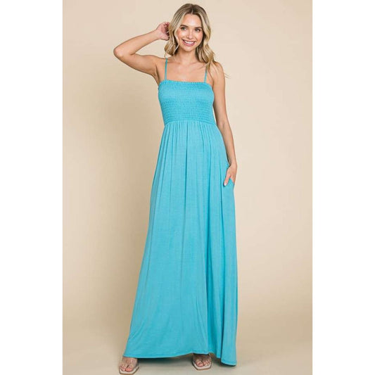 Culture Code Full Size Smocked Cami Maxi Dress with Pockets