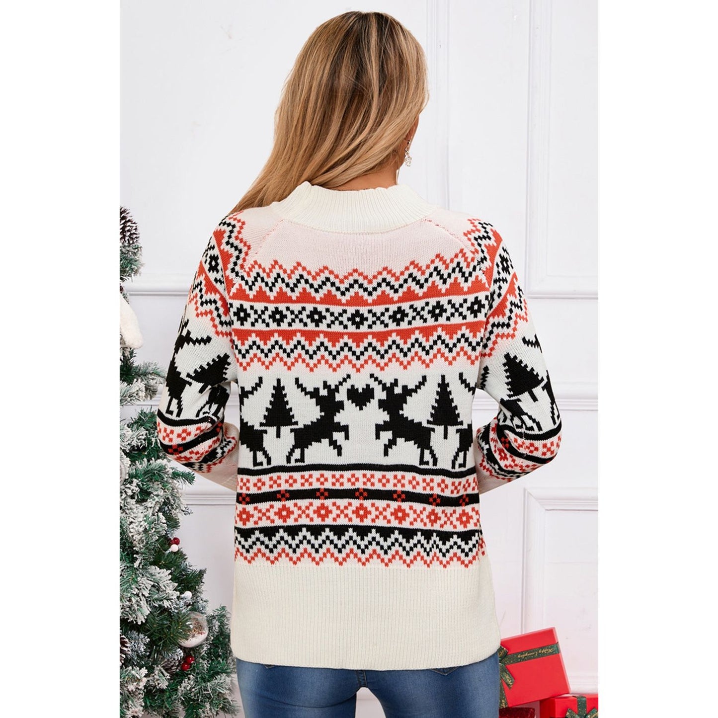 Angel Wings Reindeer Round Neck Long Sleeve Sweater