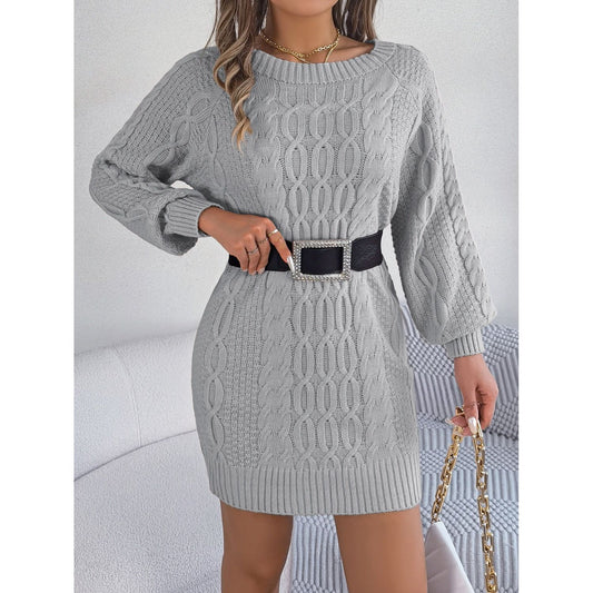 Cable-Knit Round Neck Sweater Dress