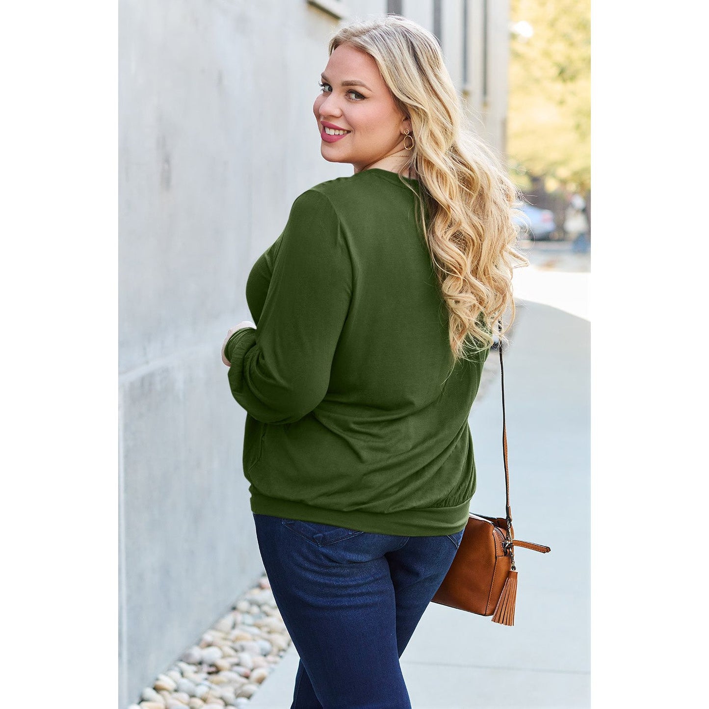 Basic Bae Full Size V-Neck Lantern Sleeve Top