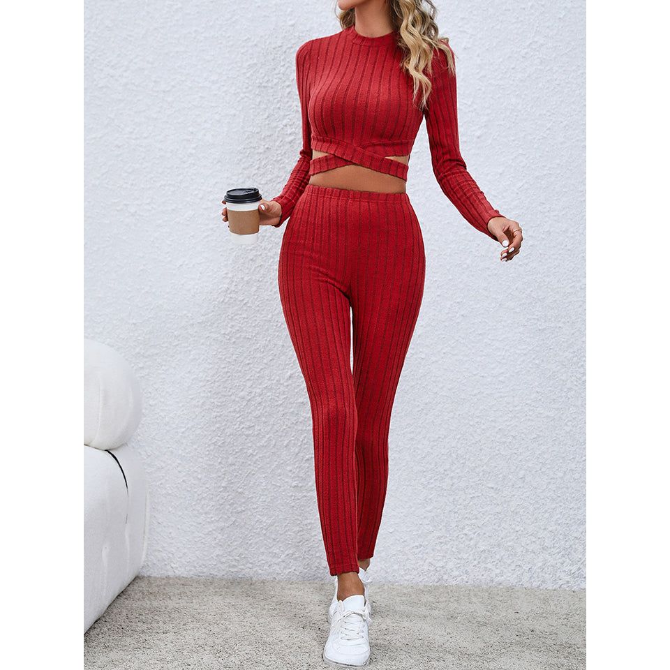 Crisscross Knit Top and Leggings Set