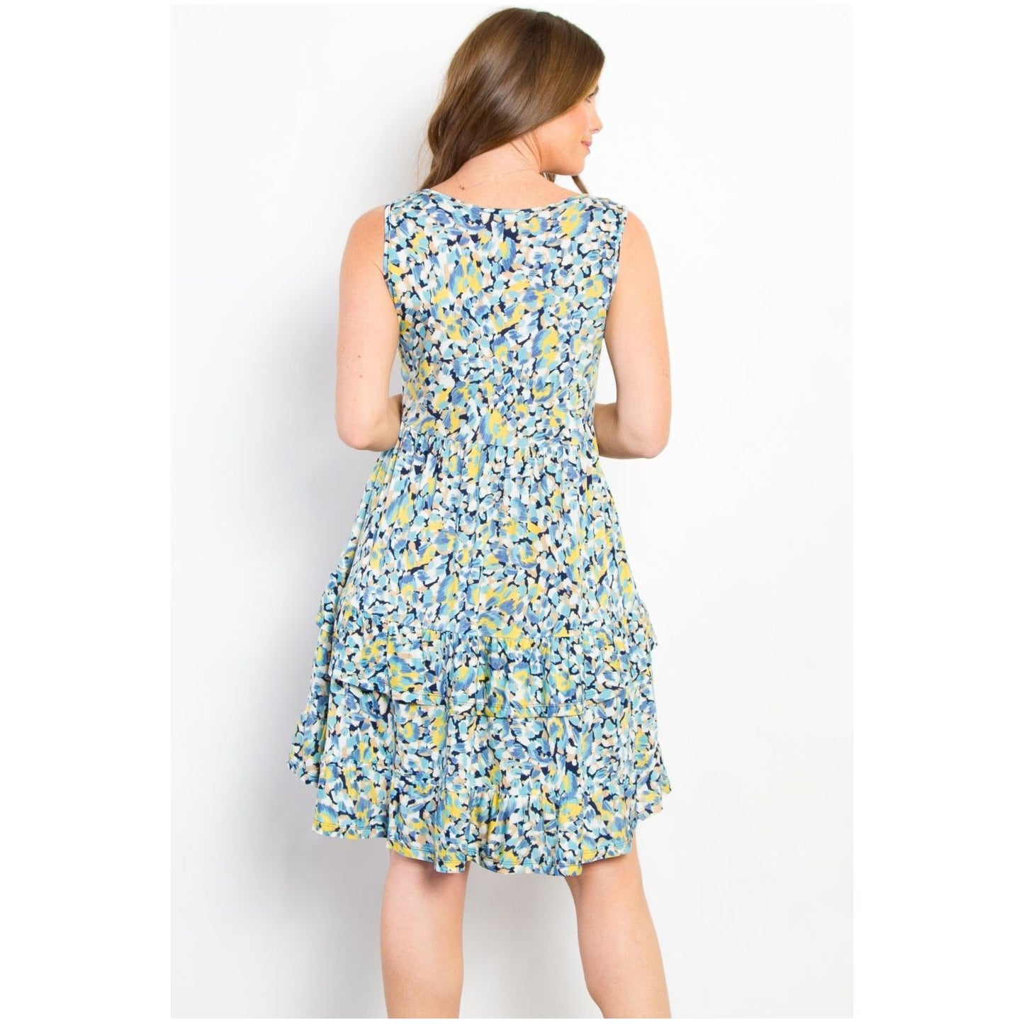 Be Stage Full Size Print Wrinkle Free Ruffled Dress