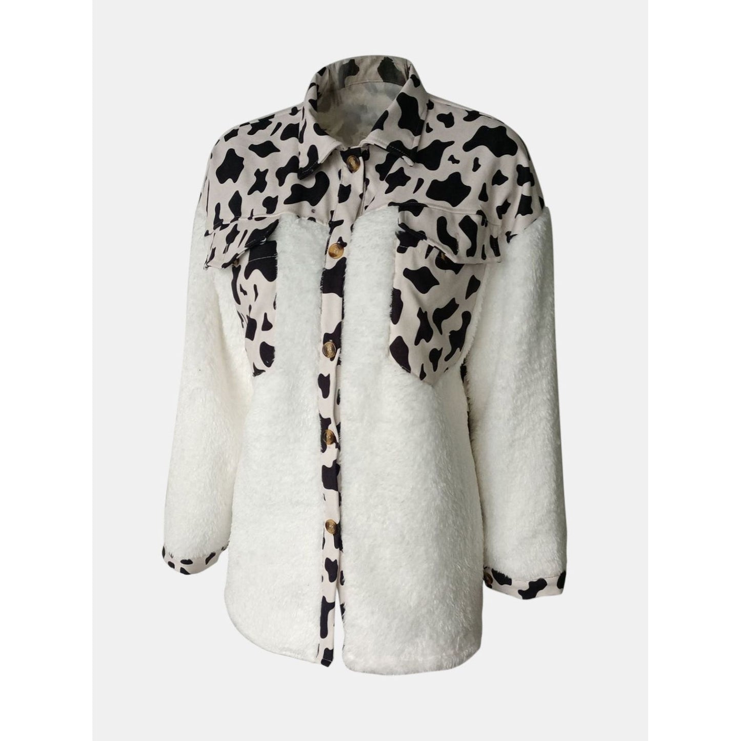 Fuzzy Button Up Long Sleeve Jacket