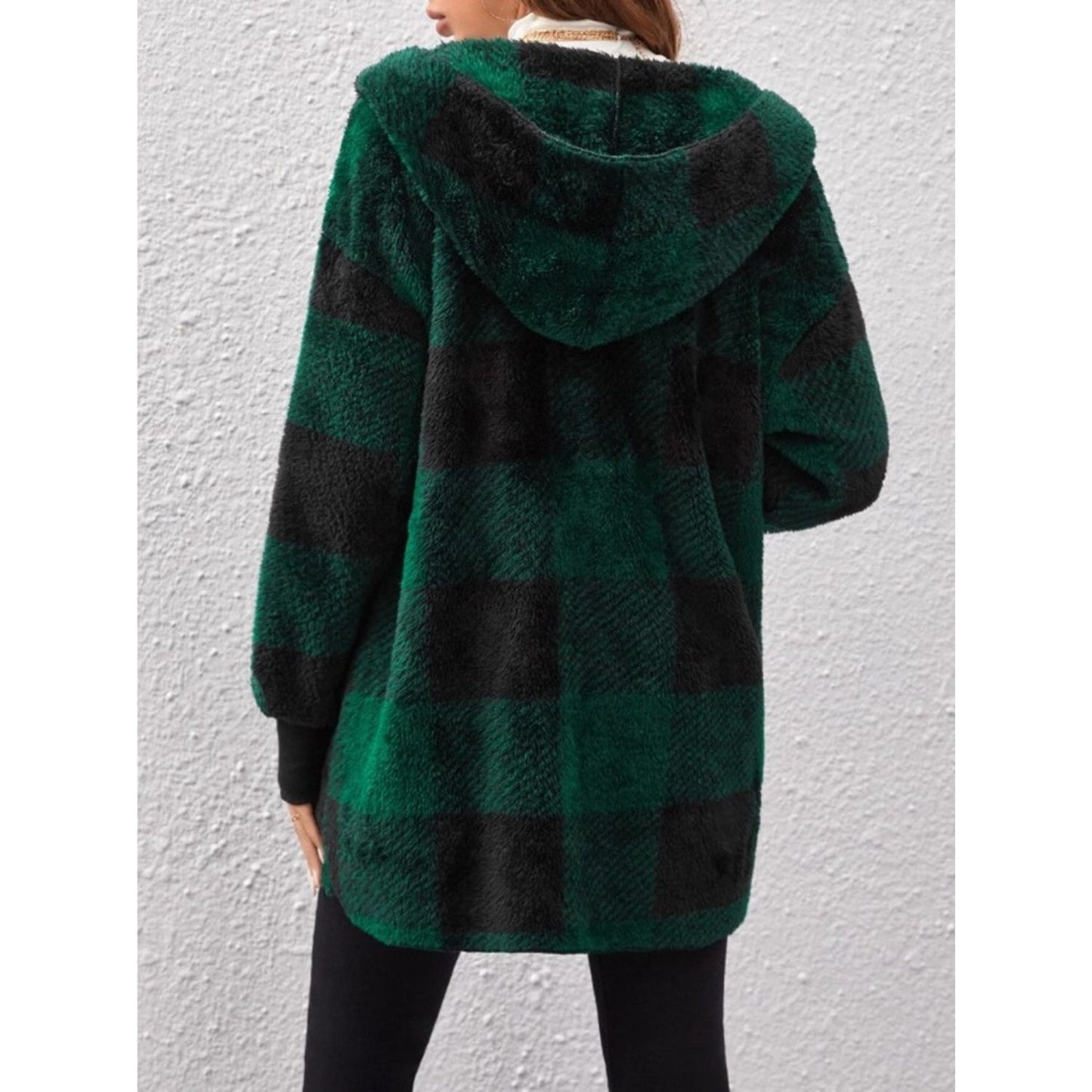 Plaid Long Sleeve Hooded Coat