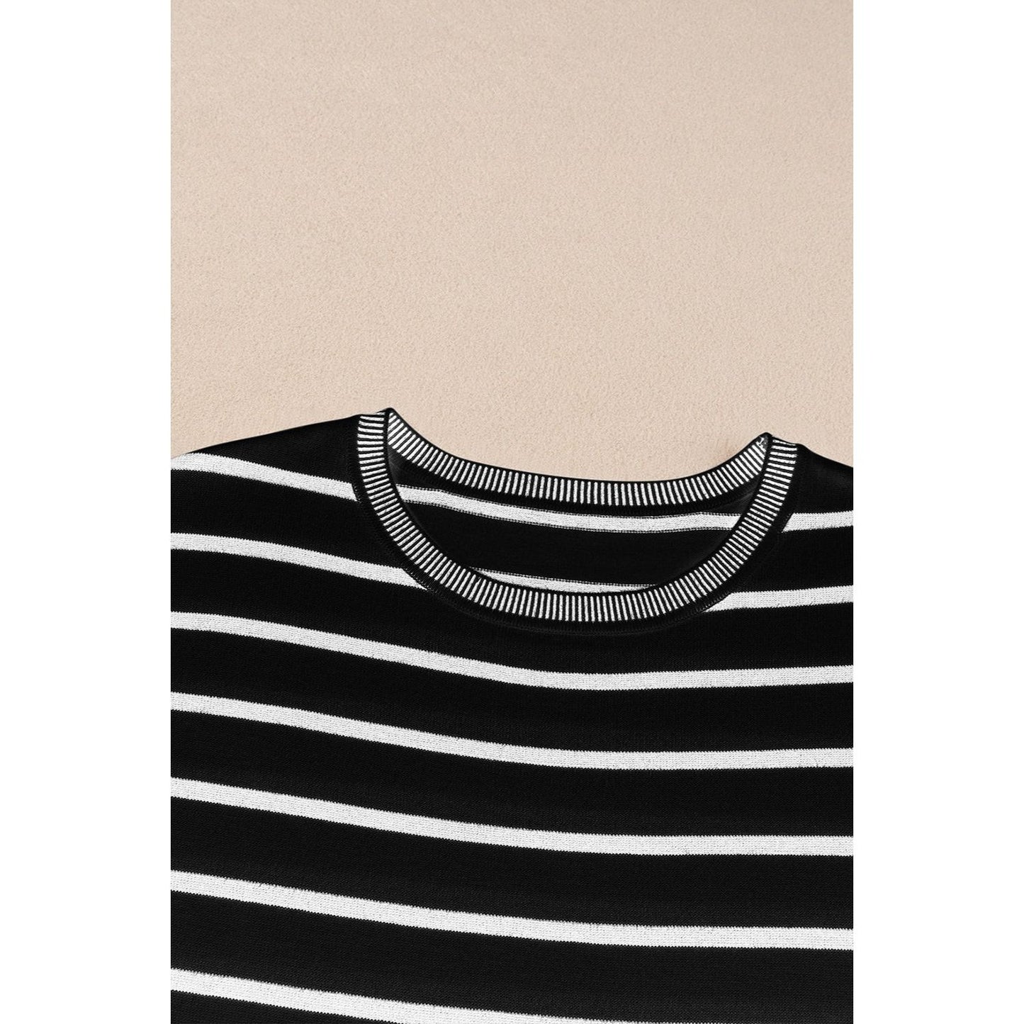 Striped Round Neck Cap Sleeve Knit Top