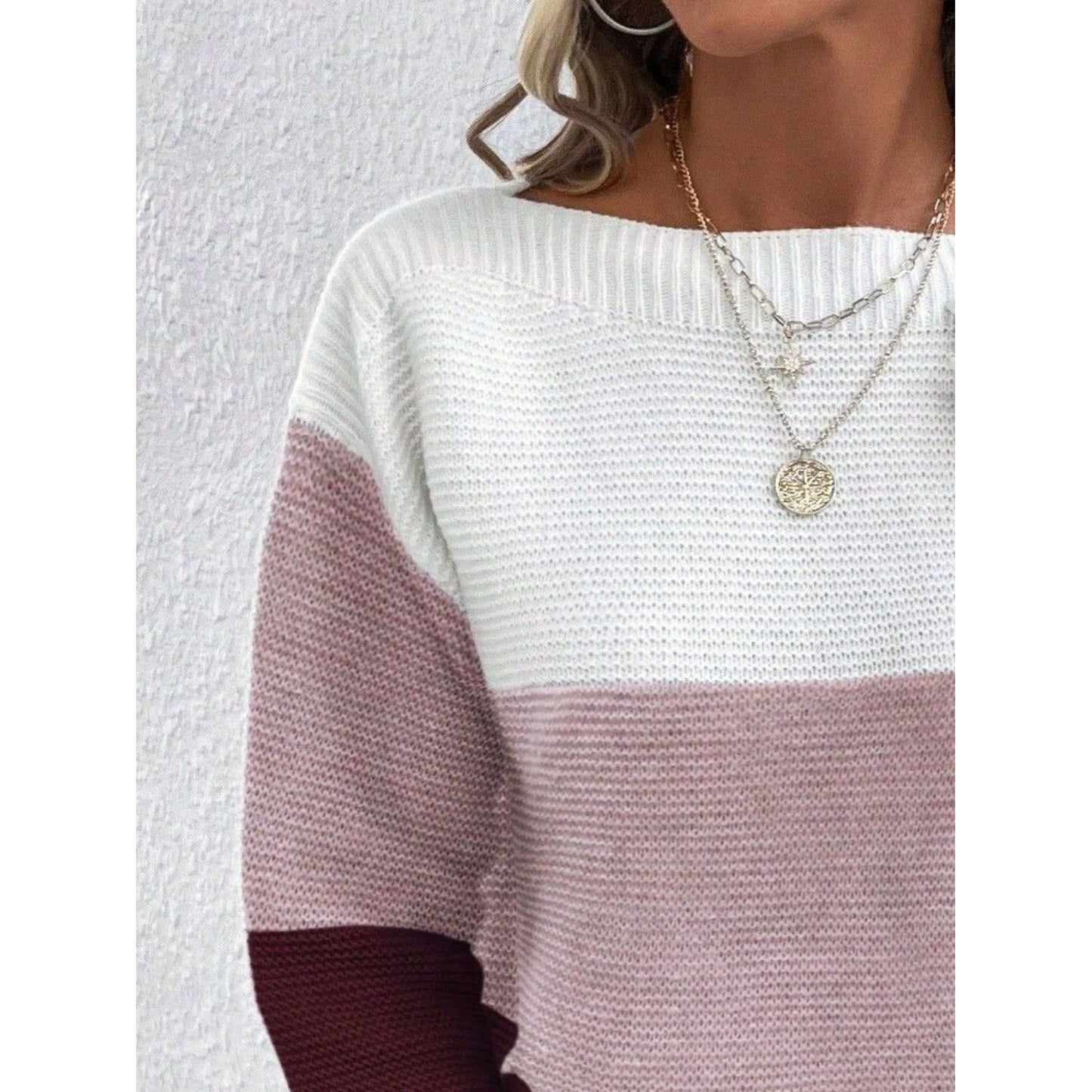 Color Block Boat Neck Sweater