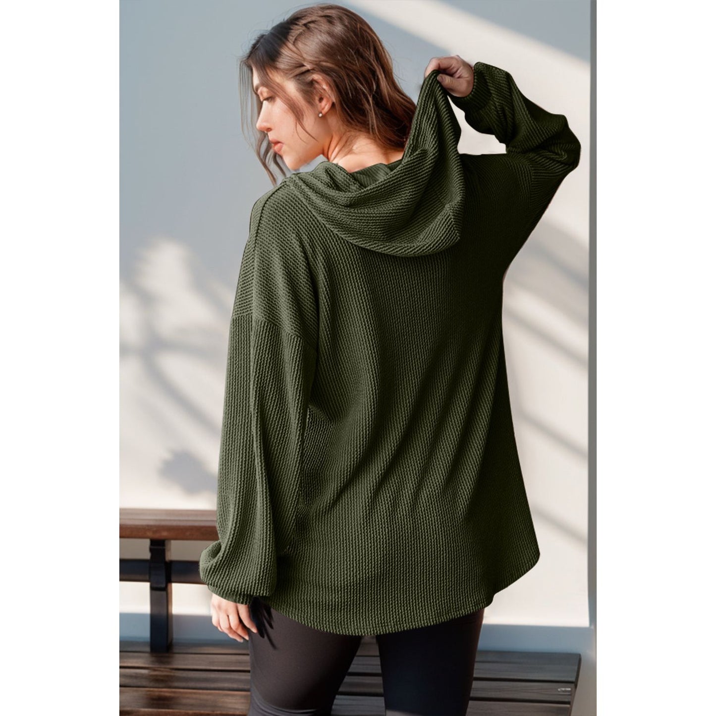 Double Take Full Size Half Button Long Sleeve Hoodie