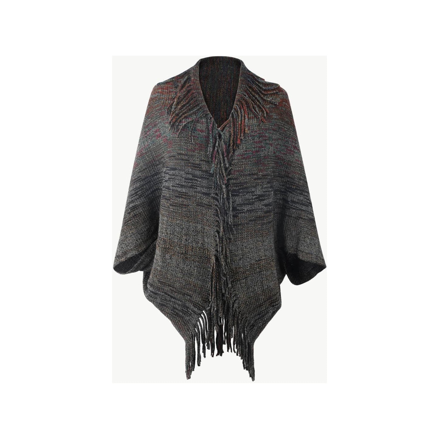 Multicolored Fringe Trim Poncho