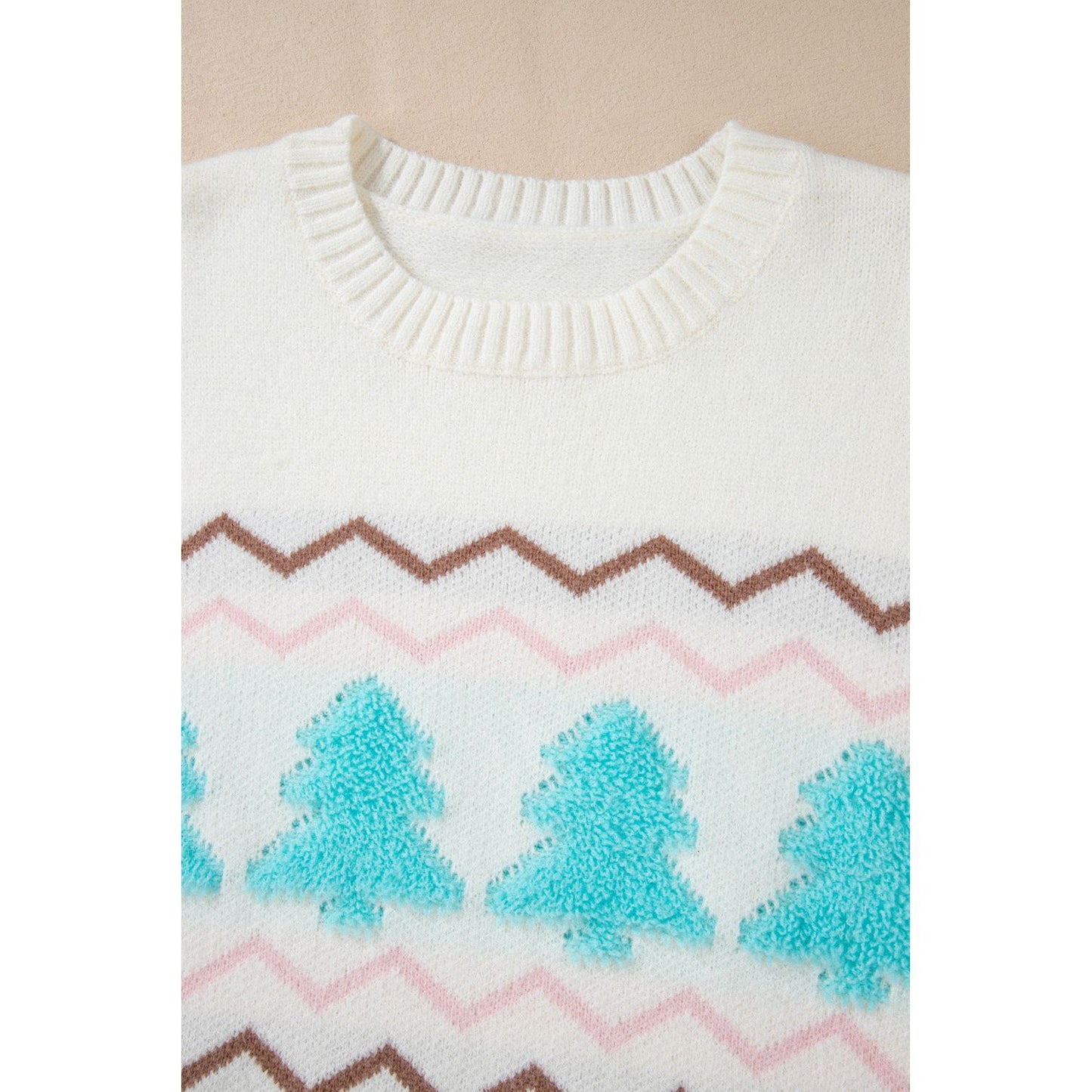 Christmas Tree Ribbed Hem Dropped Shoulder Sweater