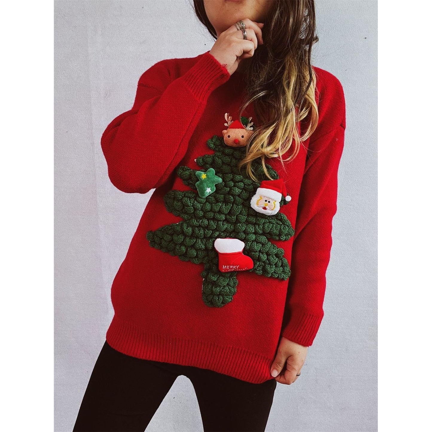 Christmas Tree Round Neck Long Sleeve Sweater