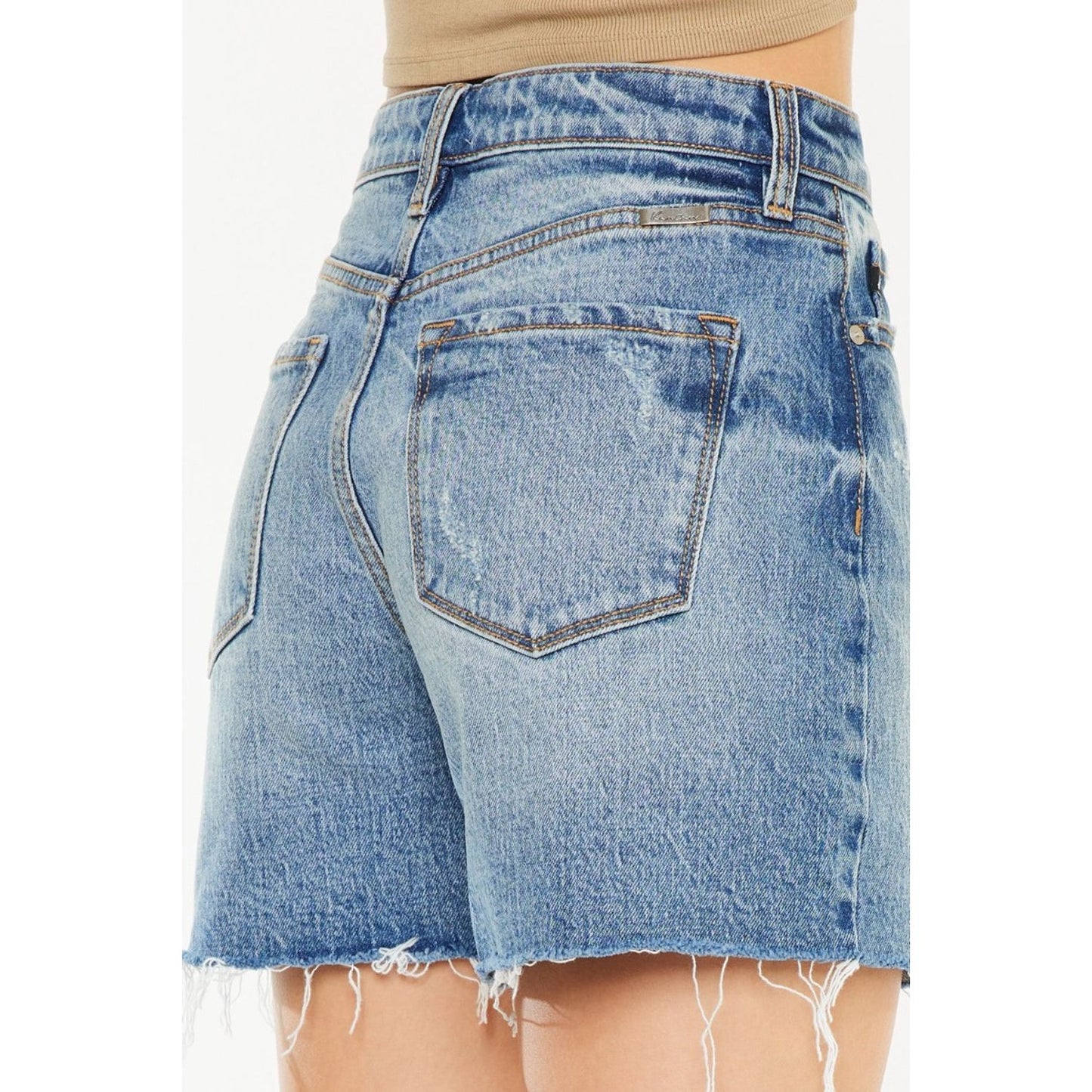 Kancan Full Size Raw Hem High Waist Denim Shorts