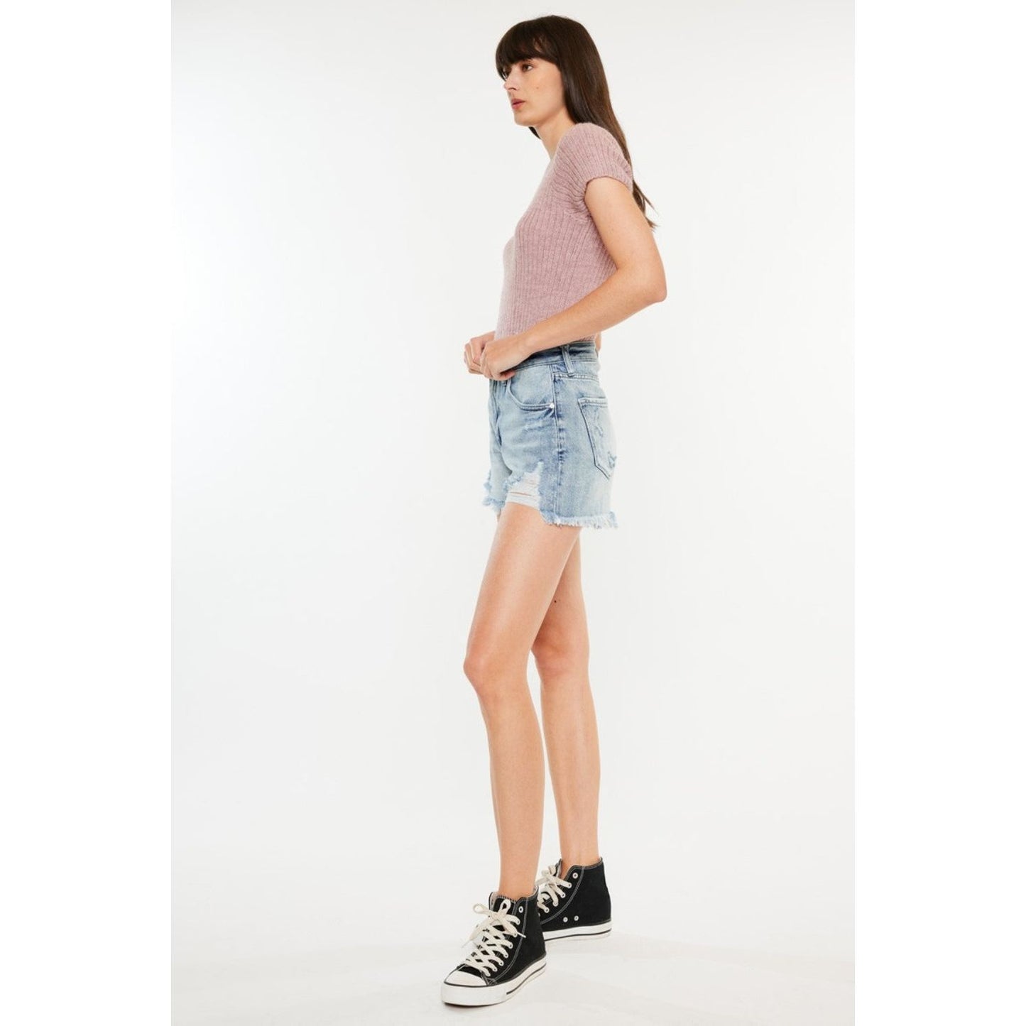 Kancan Distressed High Waist Denim Shorts with Pockets