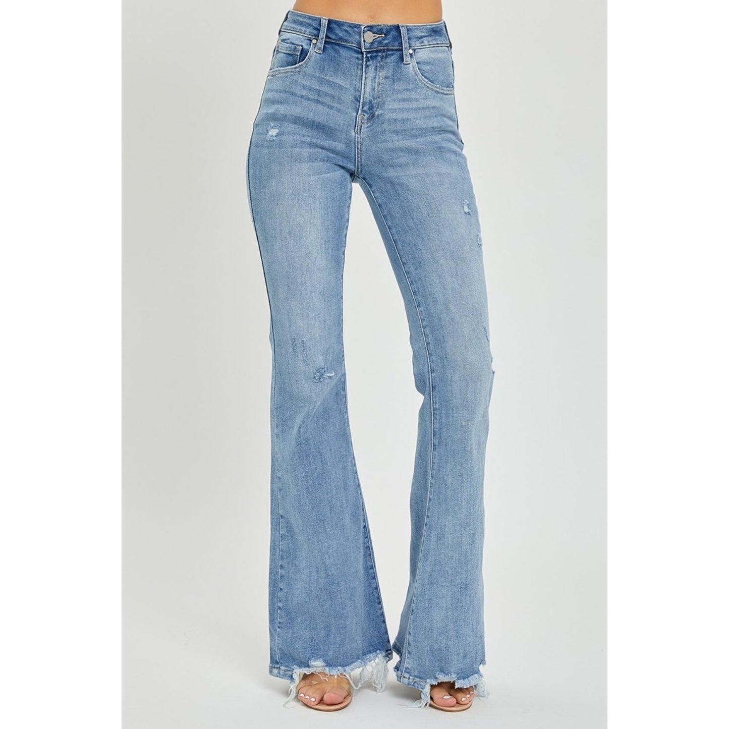 Risen Full Size High Rise Frayed Hem Flare Jeans