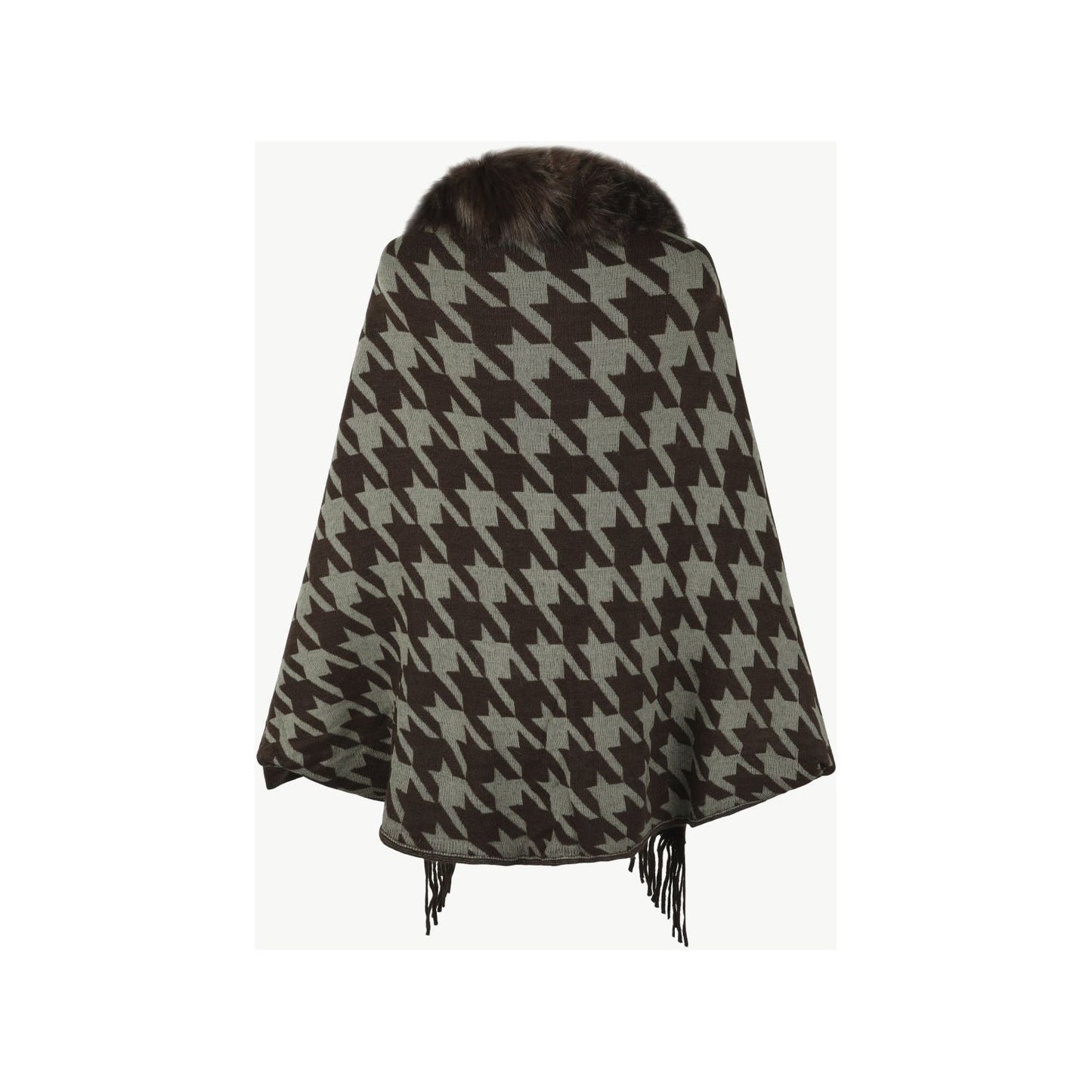 Houndstooth Fringe Hem Poncho