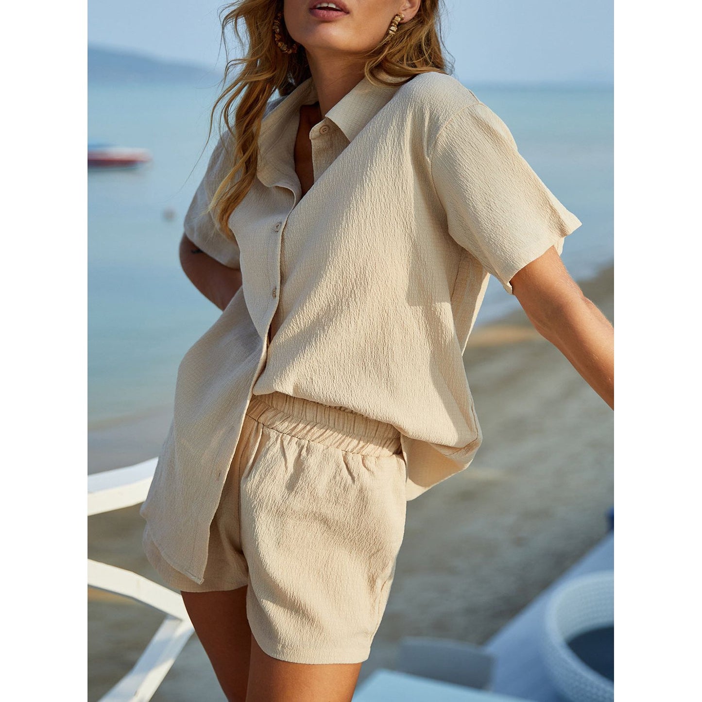 Button Up Half Sleeve Top and Shorts Set