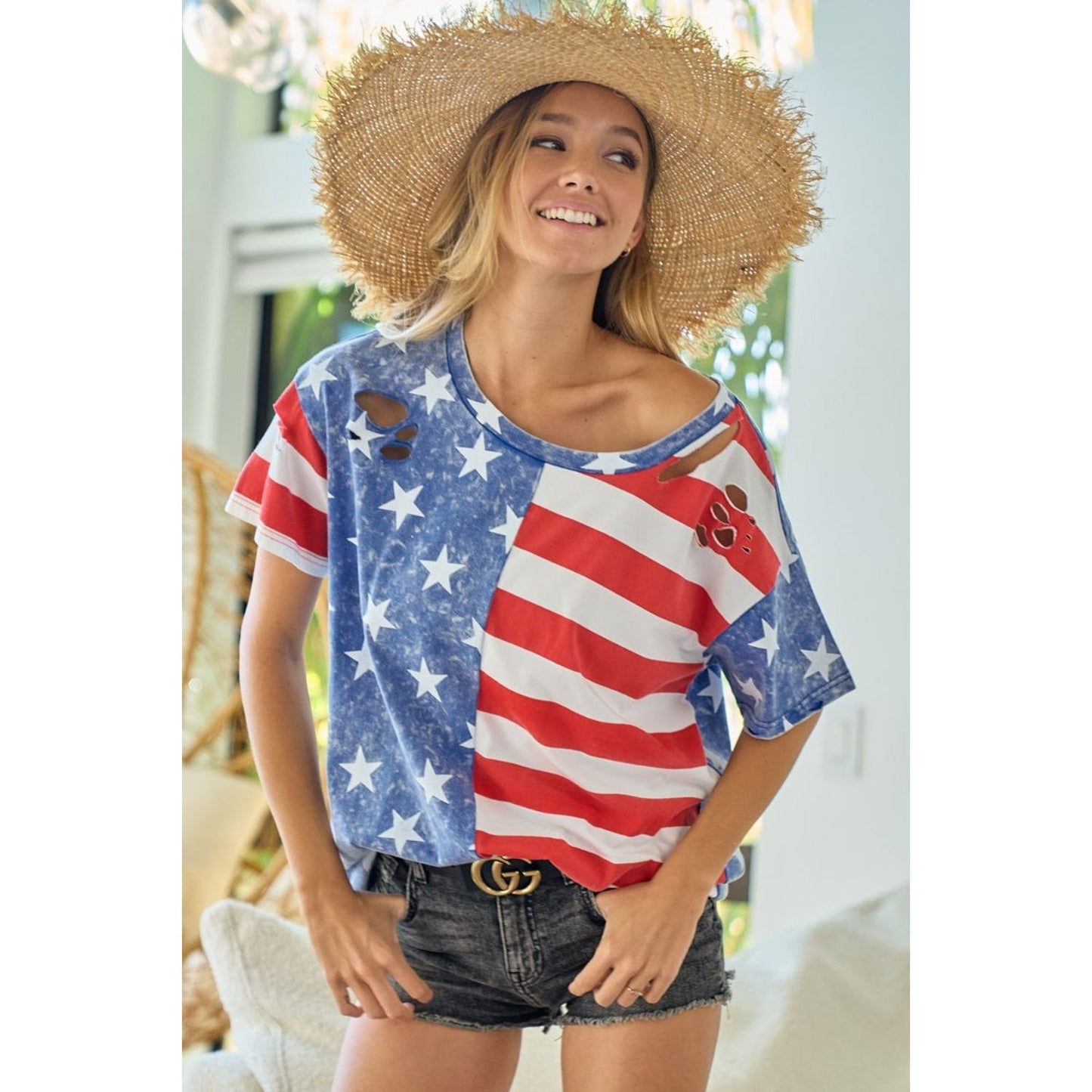 BiBi American Flag Theme Short Sleeve T-Shirt