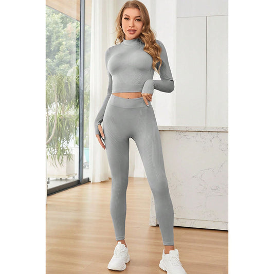 Mock Neck Long Sleeve Top and Leggings Active Set