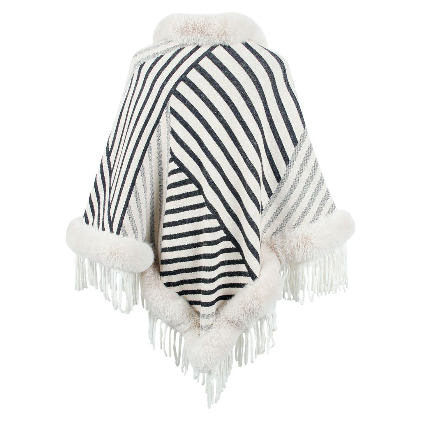 Striped Fringe Hem Poncho