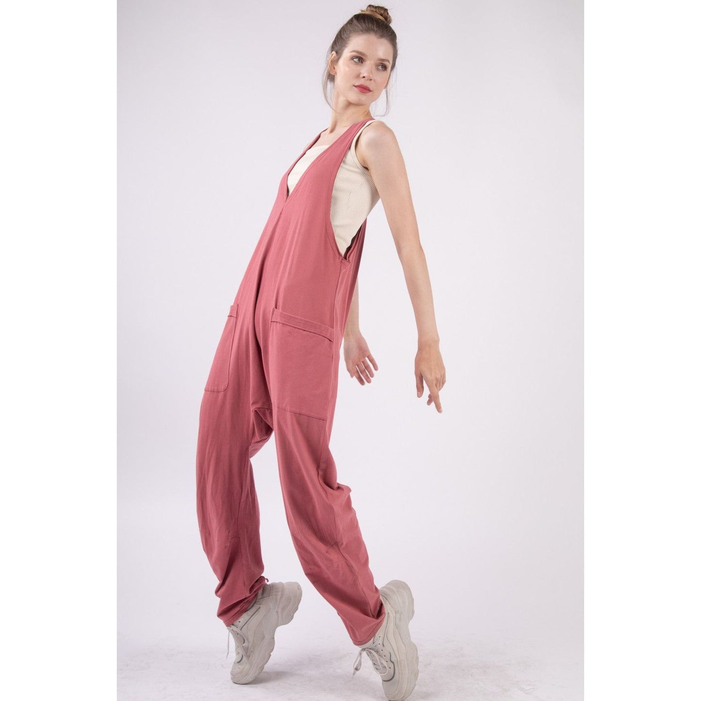 VERY J  Plunge Sleeveless Jumpsuit with Pockets