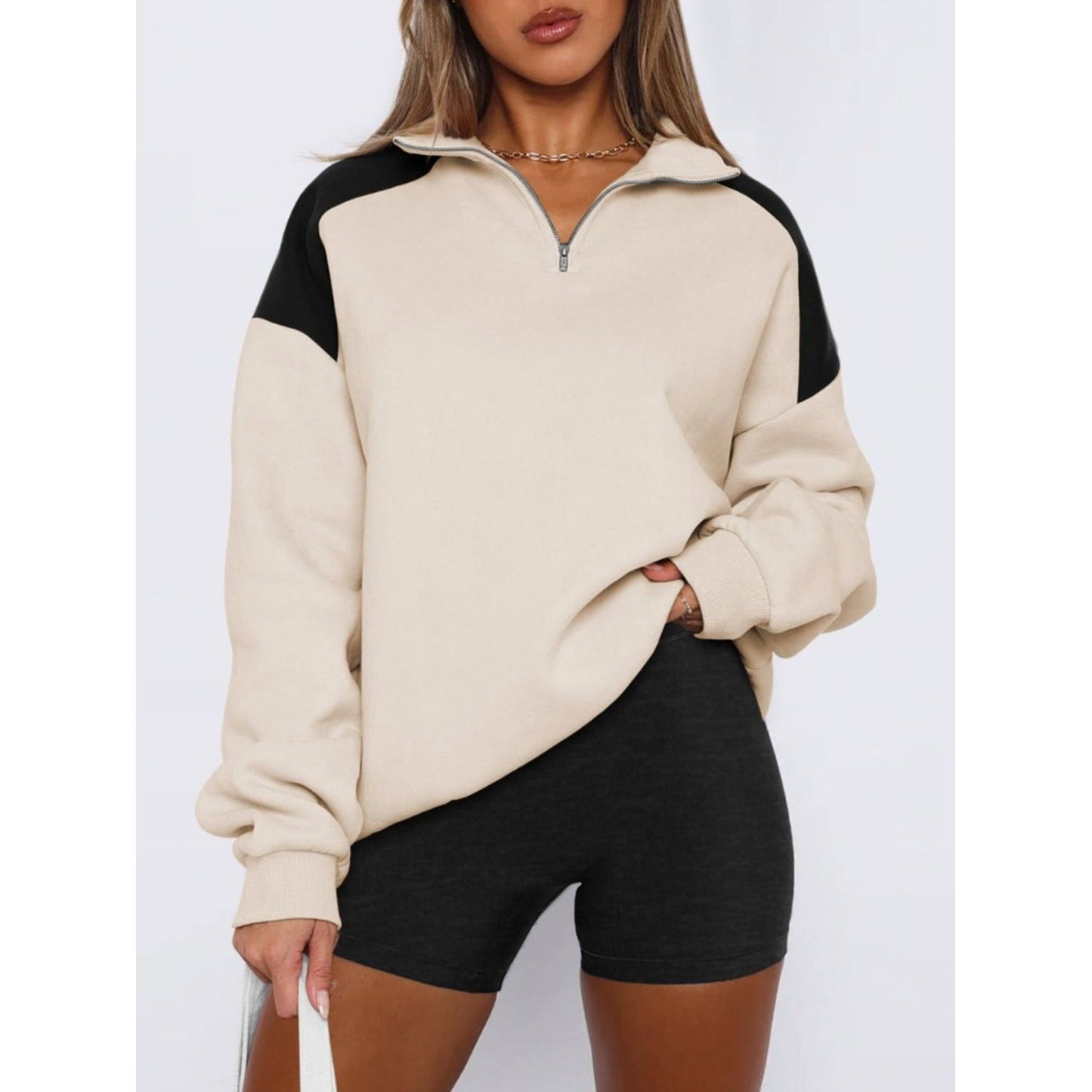 Contrast Quarter Zip Long Sleeve Sweatshirt