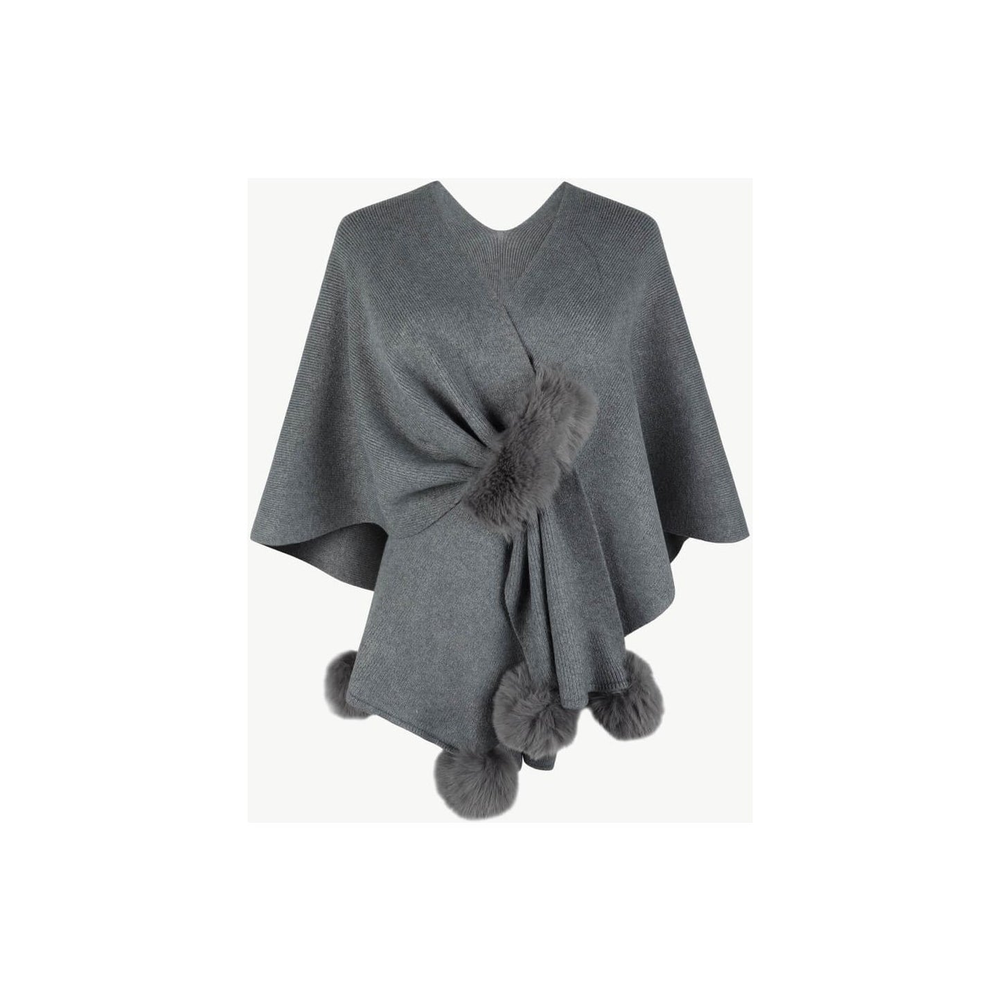 Surplice Neck Pom-Pom Trim Poncho