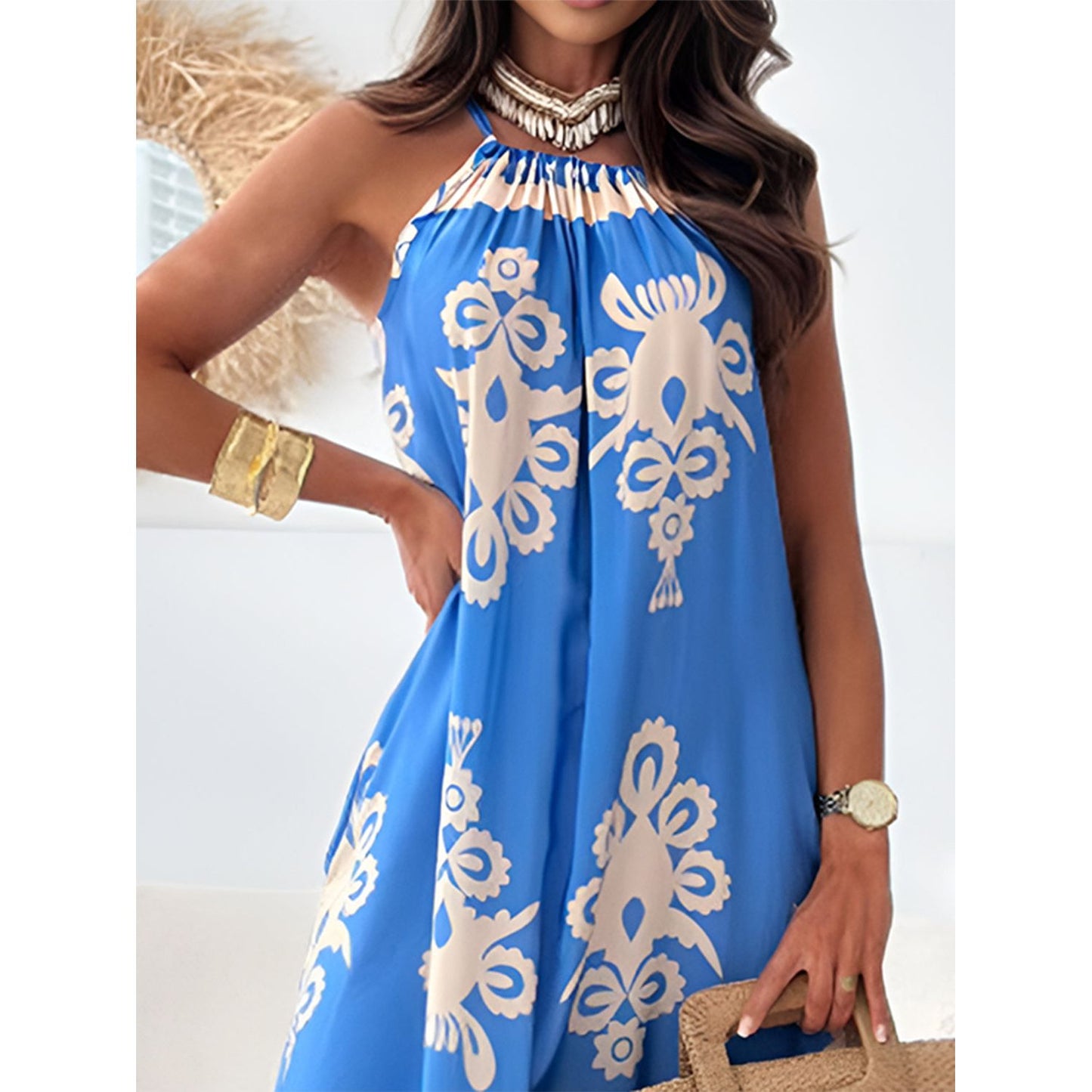 Printed Spaghetti Strap Sleeveless Maxi Dress