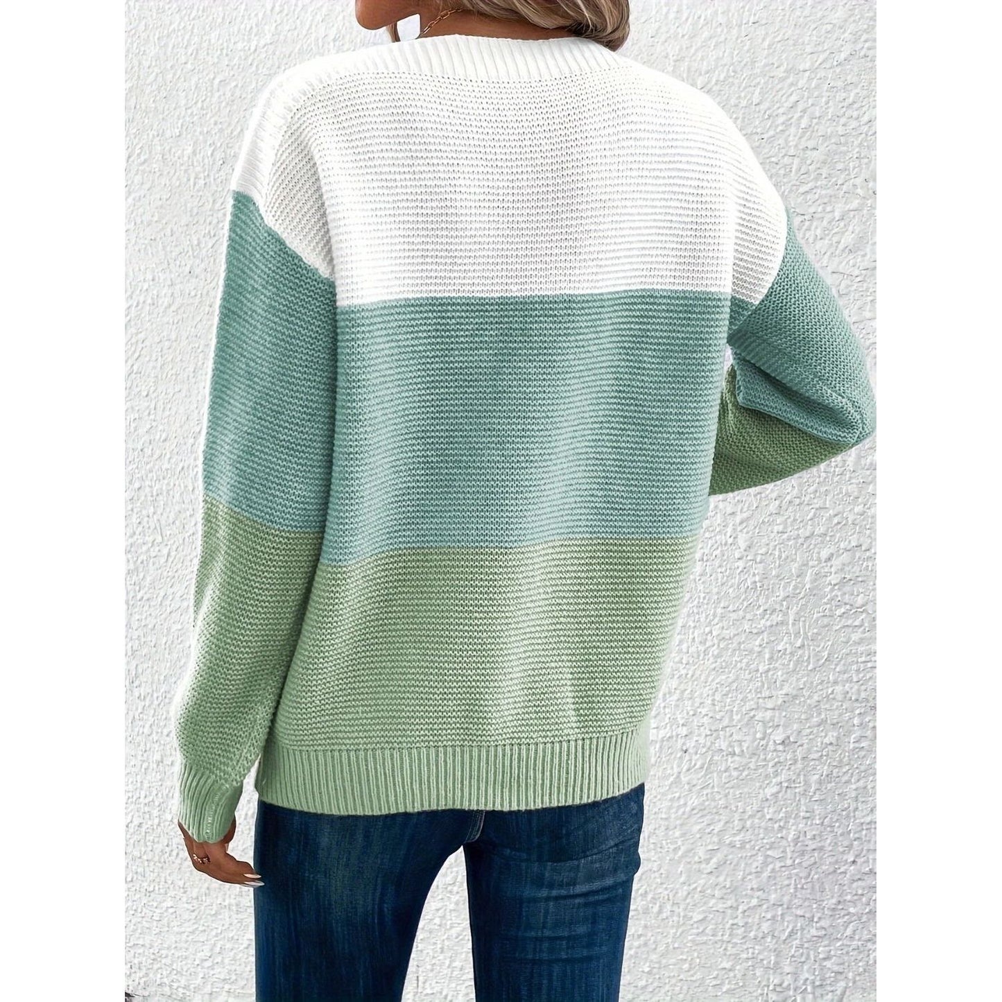 Color Block Boat Neck Sweater