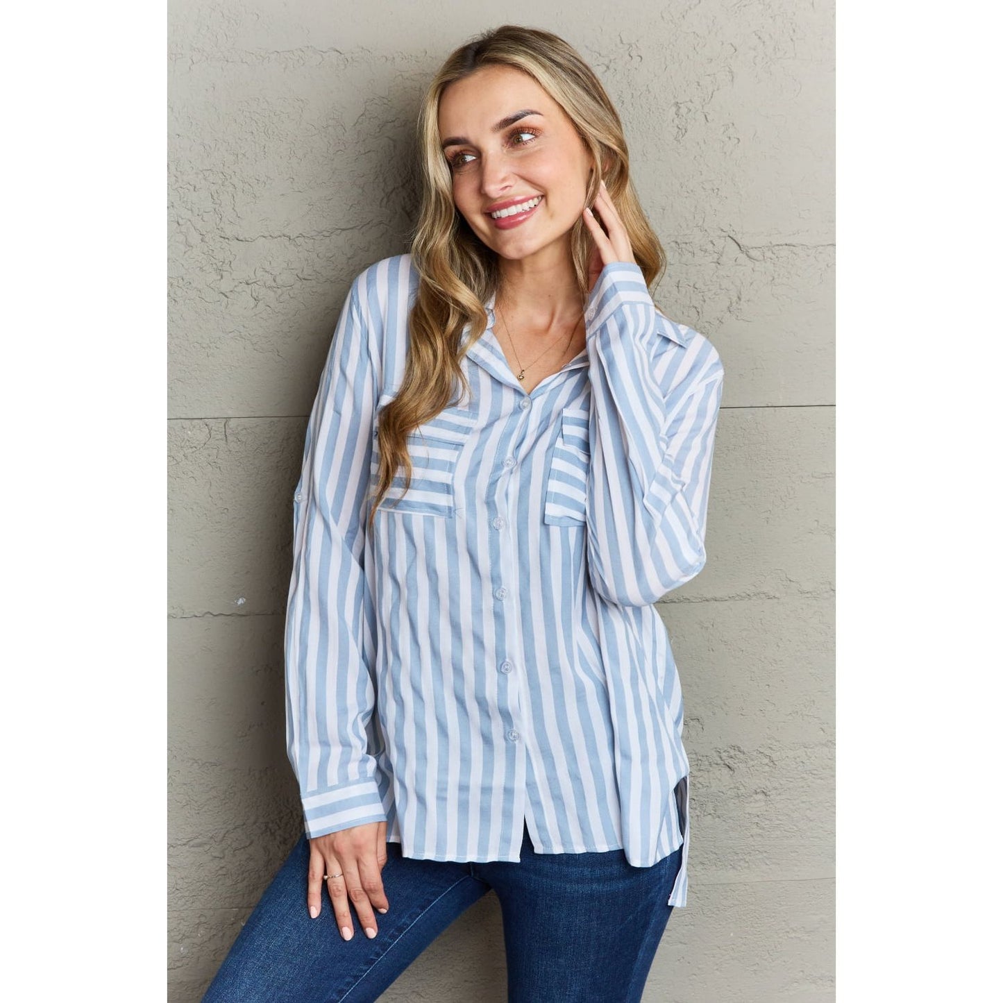 Ninexis Take Your Time Collared Button Down Striped Shirt