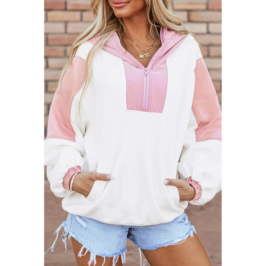 Color Block Half Zip Long Sleeve Hoodie