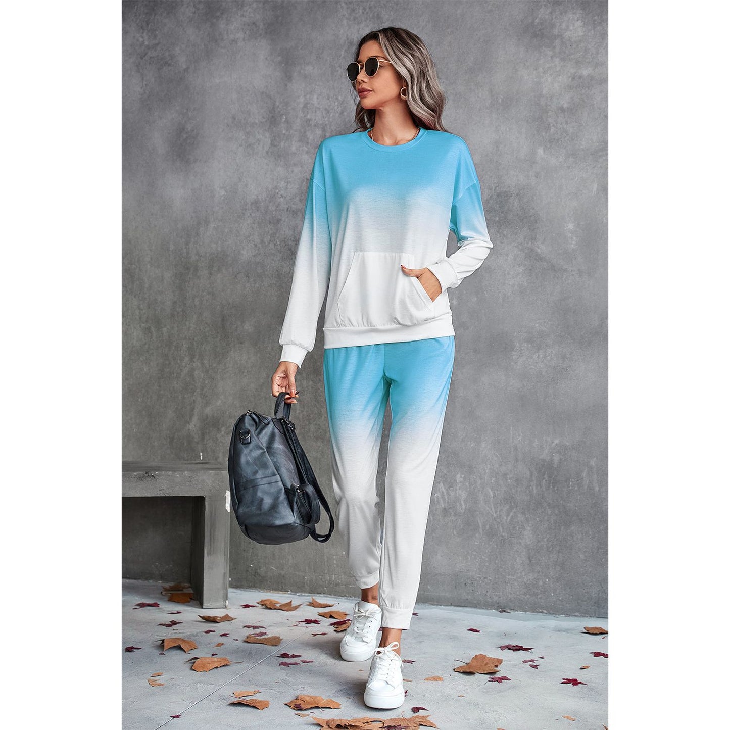 Gradient Round Neck Sweatshirt and Joggers Set