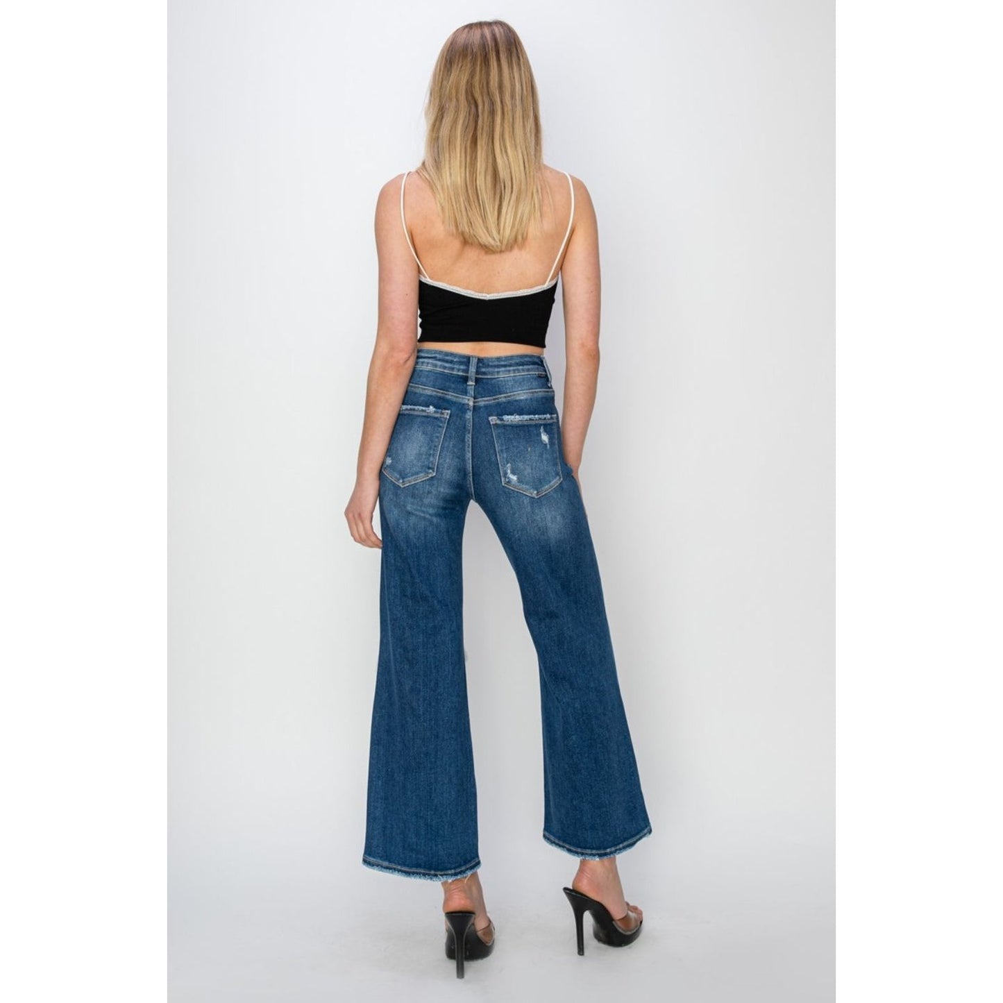 Risen Full Size High Rise Patch Detailed Wide Leg Crop Jeans