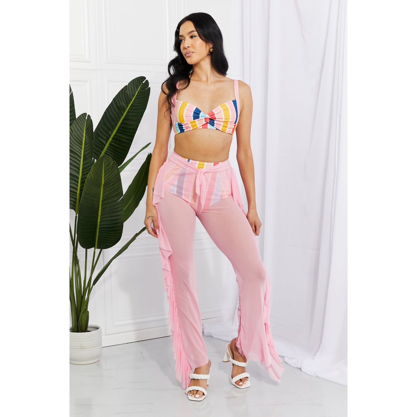 Marina West Swim Take Me To The Beach Mesh Ruffle Cover-Up Pants