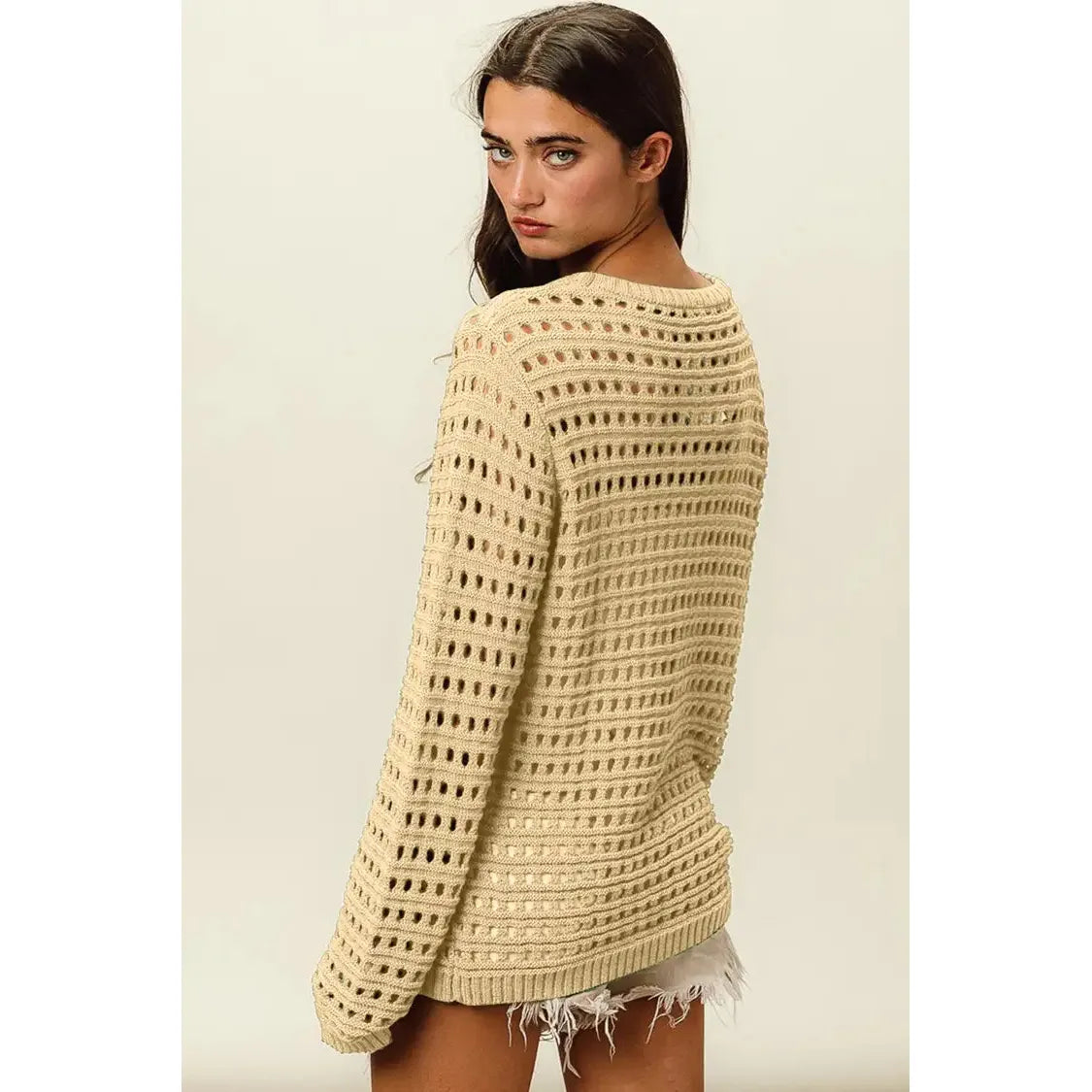 BiBi Round Neck Openwork Knit Cover Up