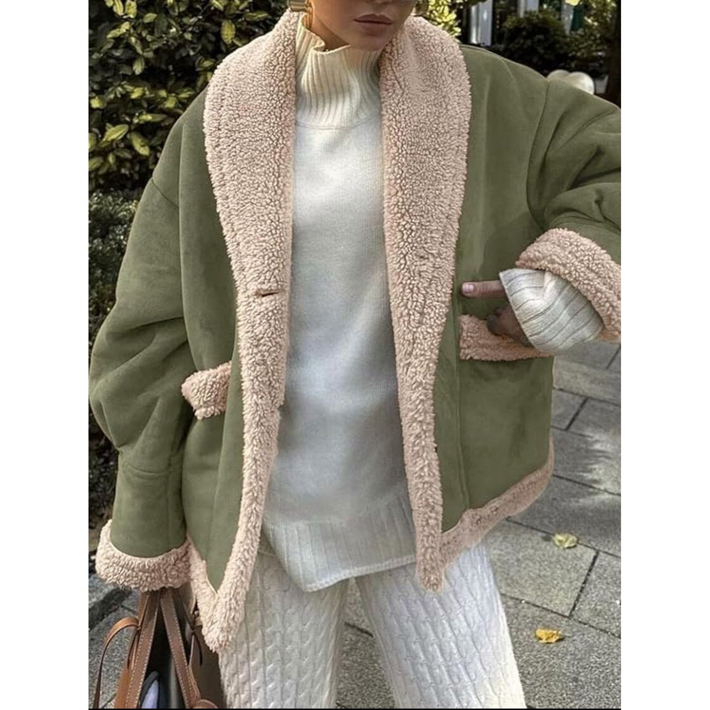 Fuzzy Collared Neck Long Sleeve Jacket