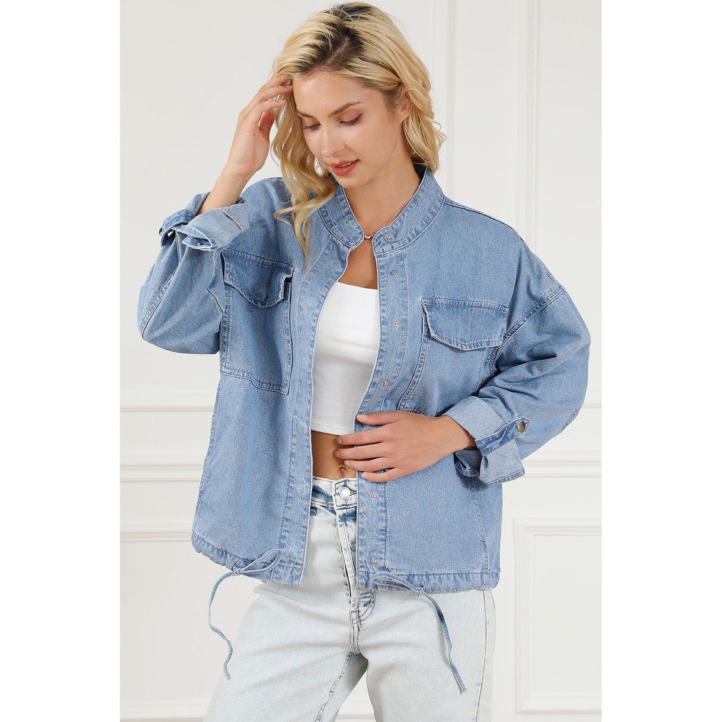 Snap Down Long Sleeve Denim Top