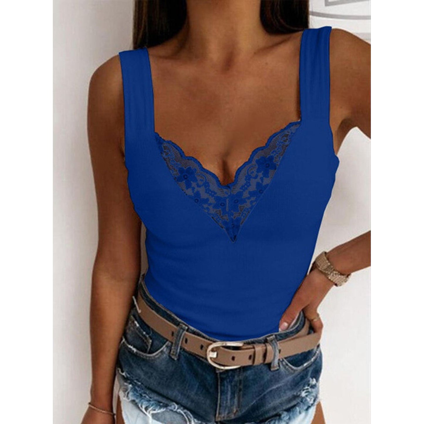 Full Size Lace Detail Sweetheart Neck Tank