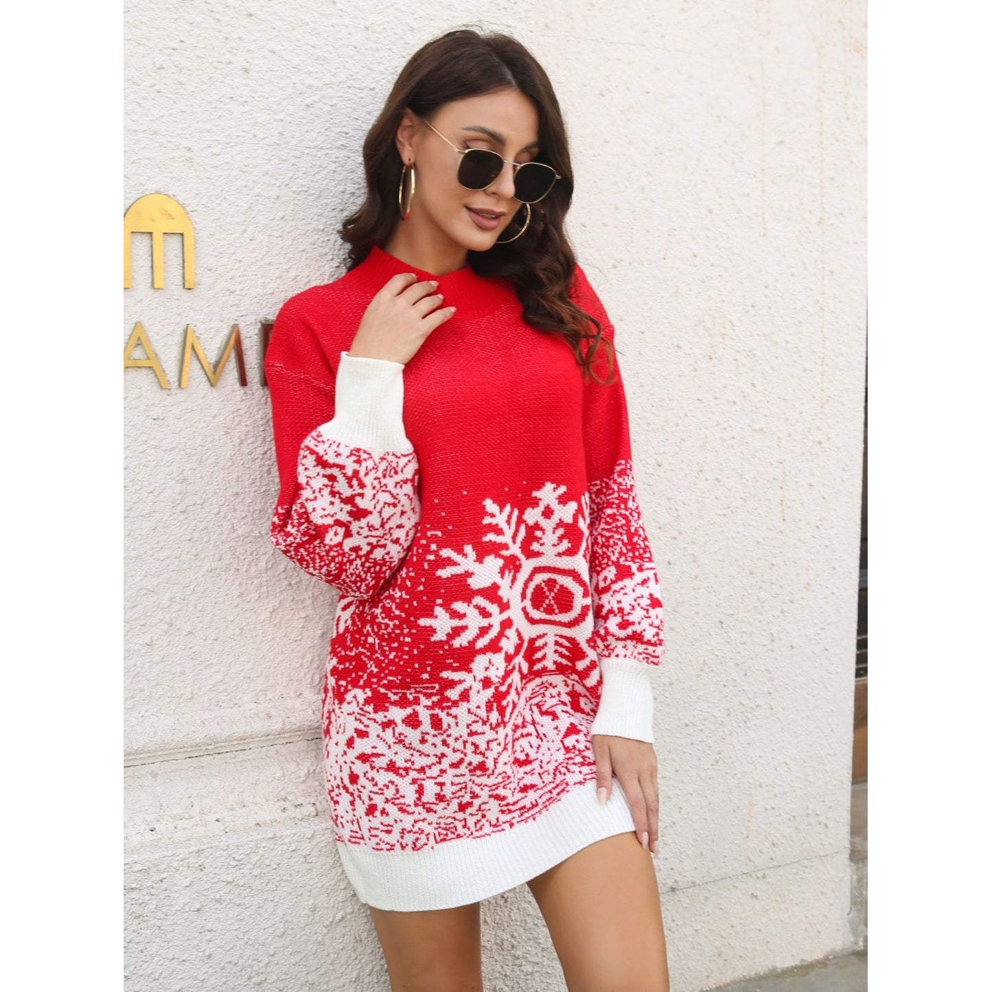 Snowflake Pattern Sweater Dress