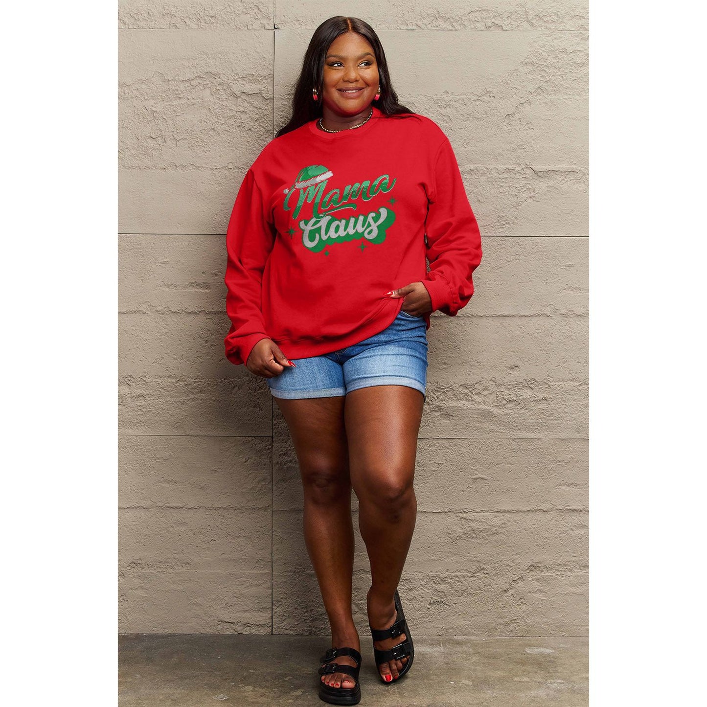 Simply Love Full Size MAMA CLAUS Round Neck Sweatshirt