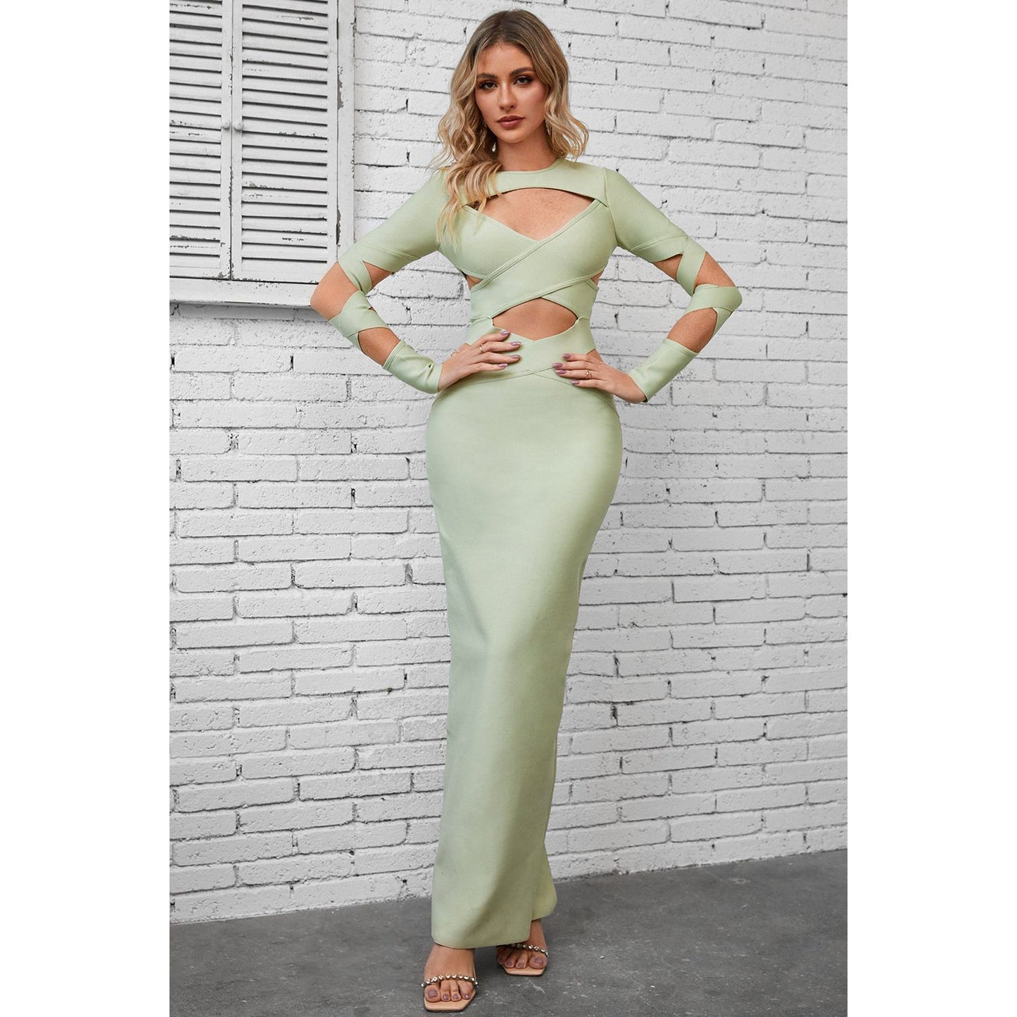 Cutout Round Neck Maxi Wrap Dress