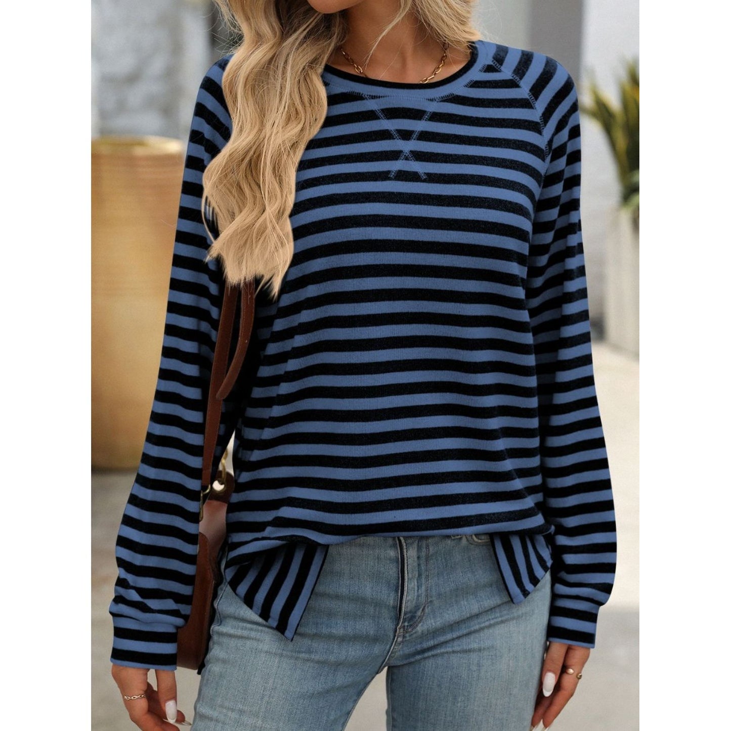 Mandy Striped Round Neck Long Sleeve T-Shirt