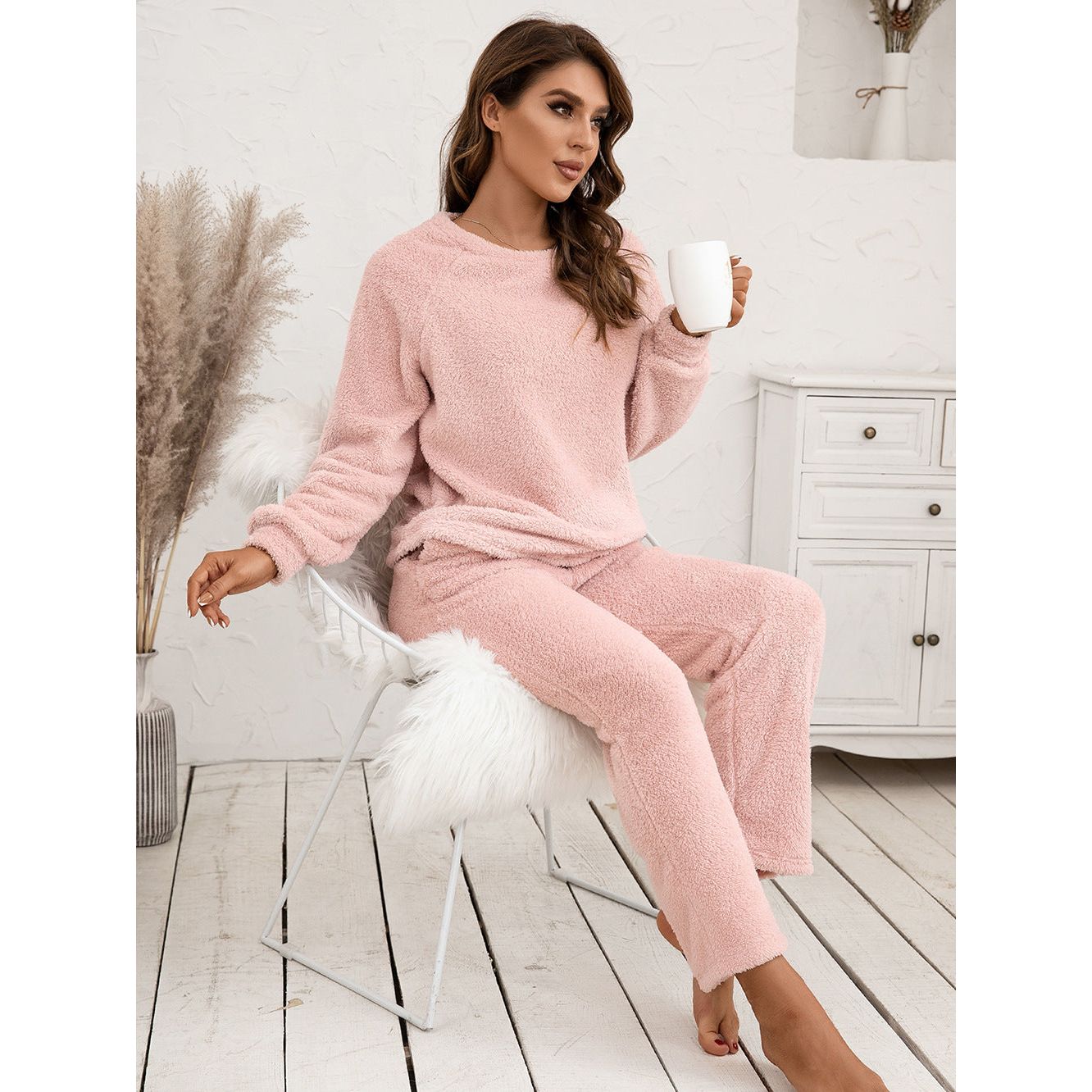 Ivy Lane Teddy Long Sleeve Top and Pants Lounge Set