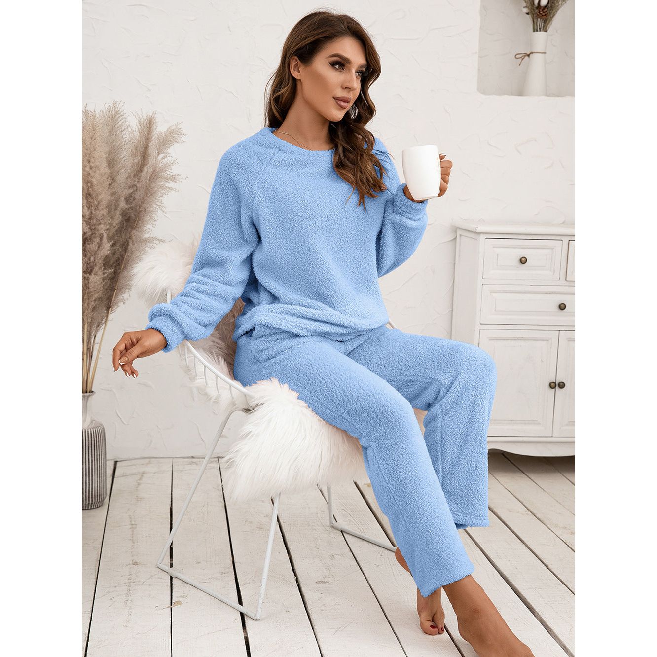 Ivy Lane Teddy Long Sleeve Top and Pants Lounge Set